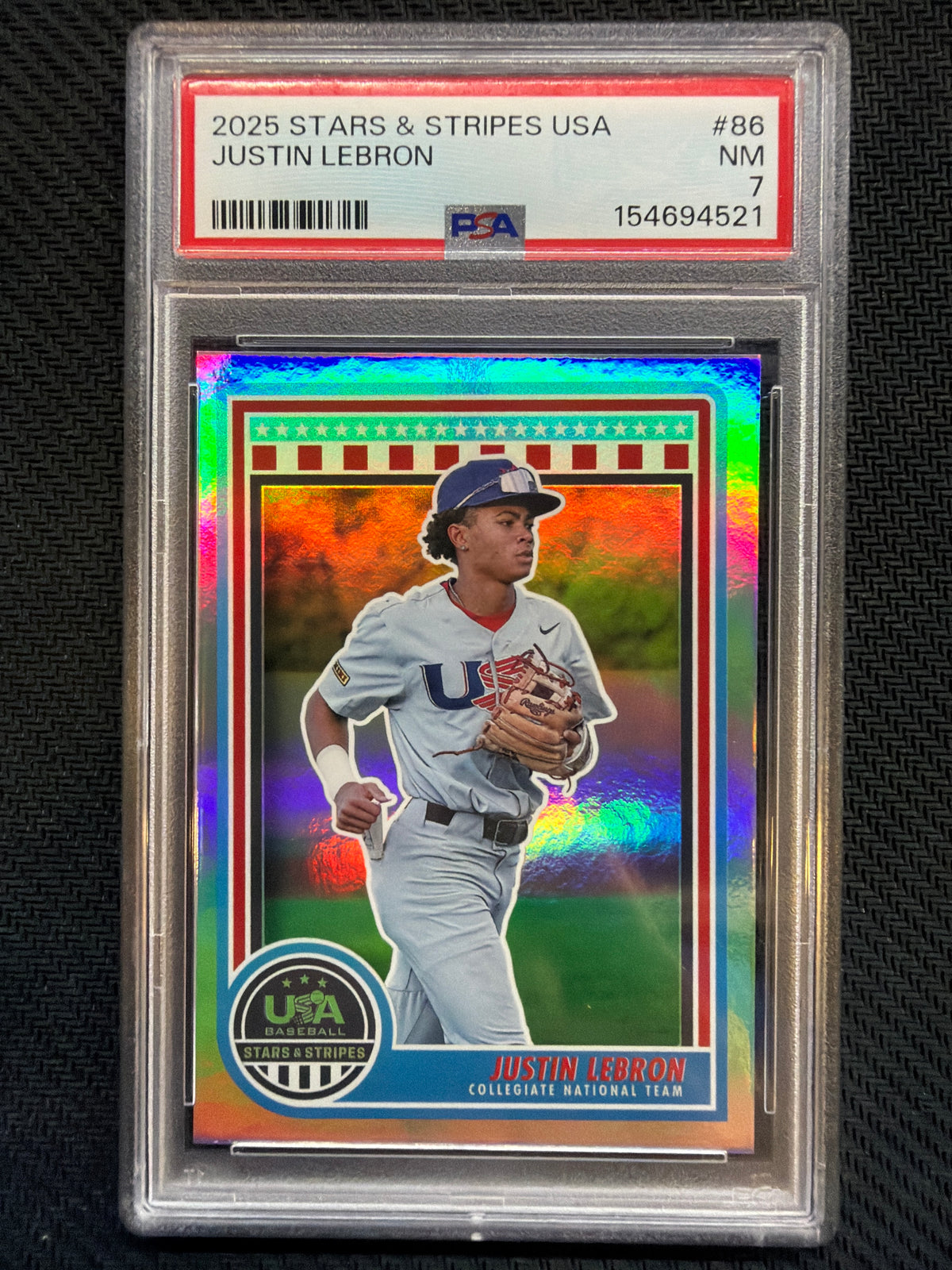 2025 Panini Stars & Stripes Justin LeBron Rookie PSA 7 521