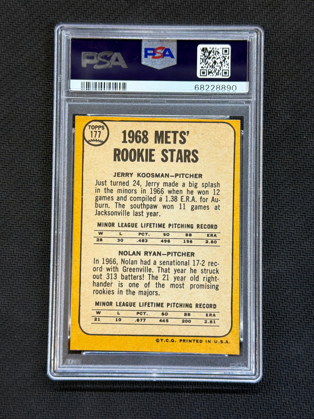 1968 Topps Mets rookies Jerry Koosman Nolan Ryan Rookie #177 PSA 4