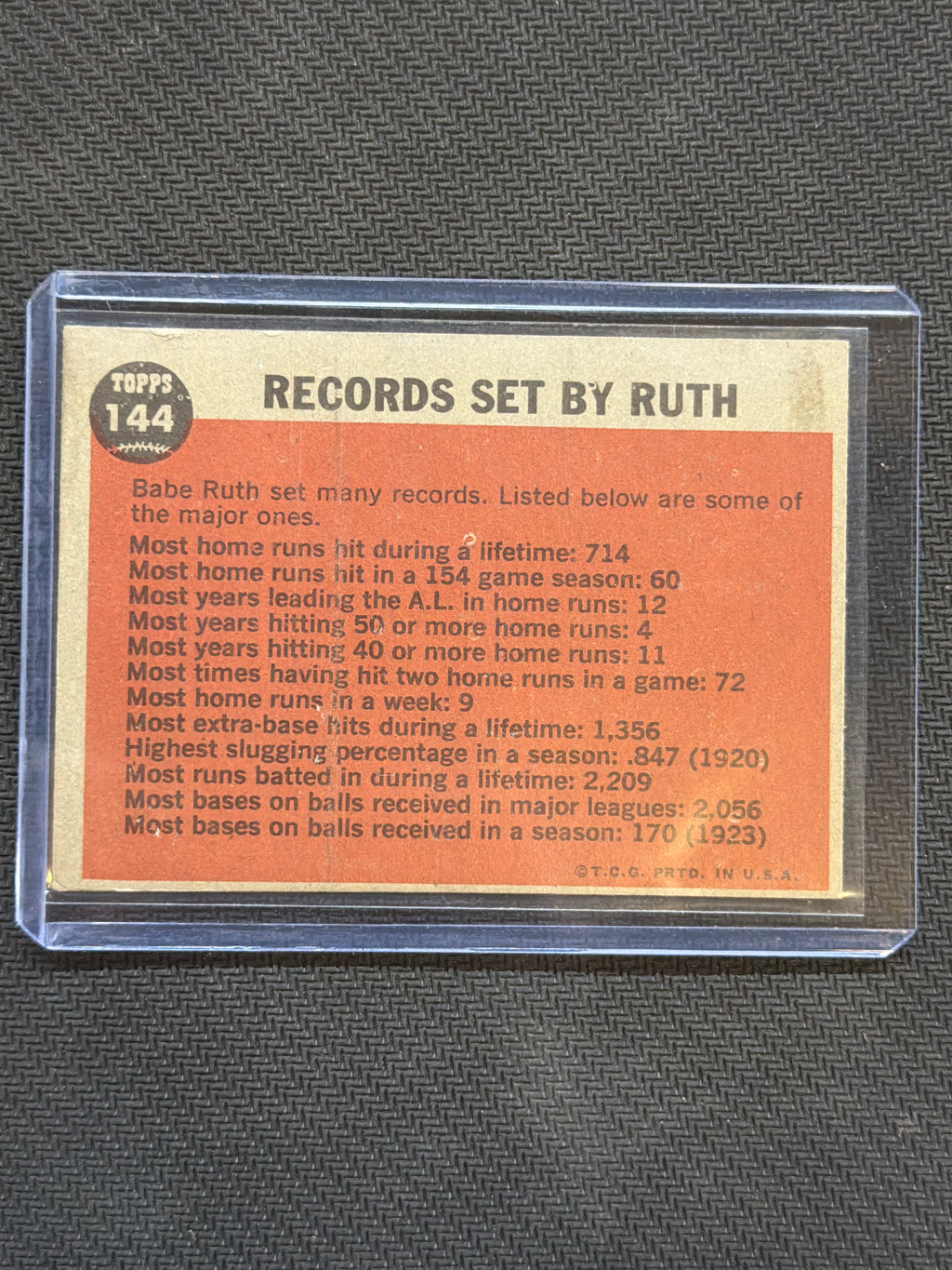 1962 Topps Babe Ruth Babe Hits 60 #139 Yankees
