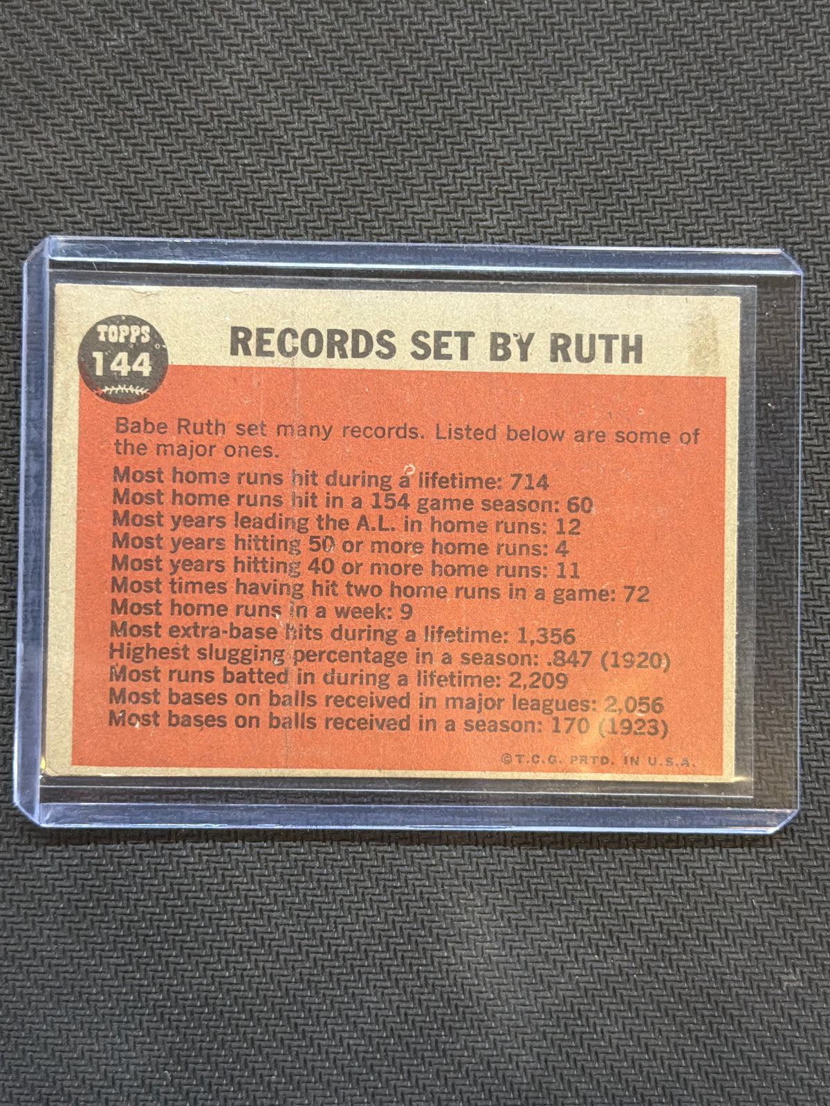 1962 Topps Babe Ruth Babe Hits 60 #139 Yankees