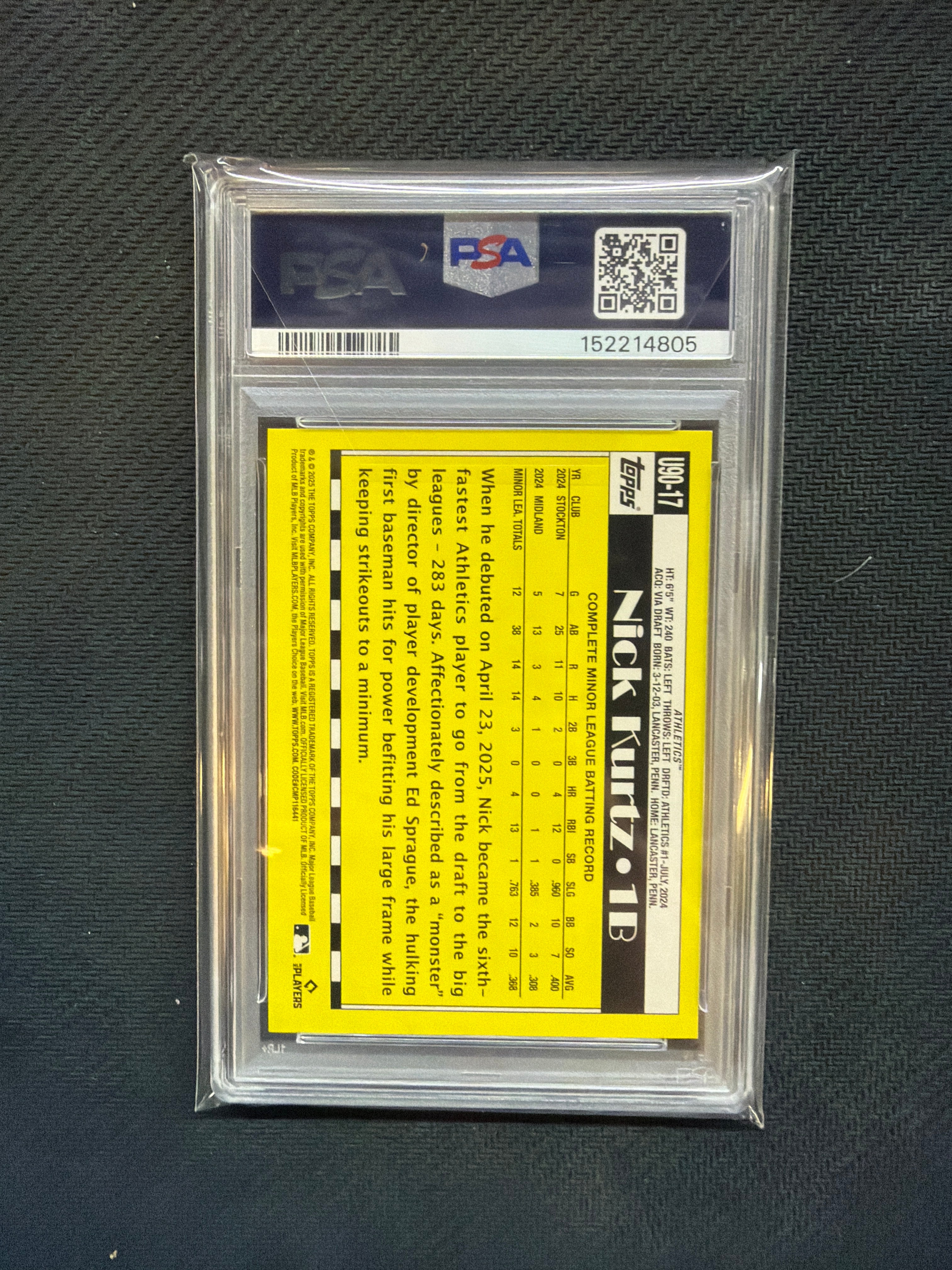 2025 Topps Update Nick Kurtz 1990 Topps PSA 8