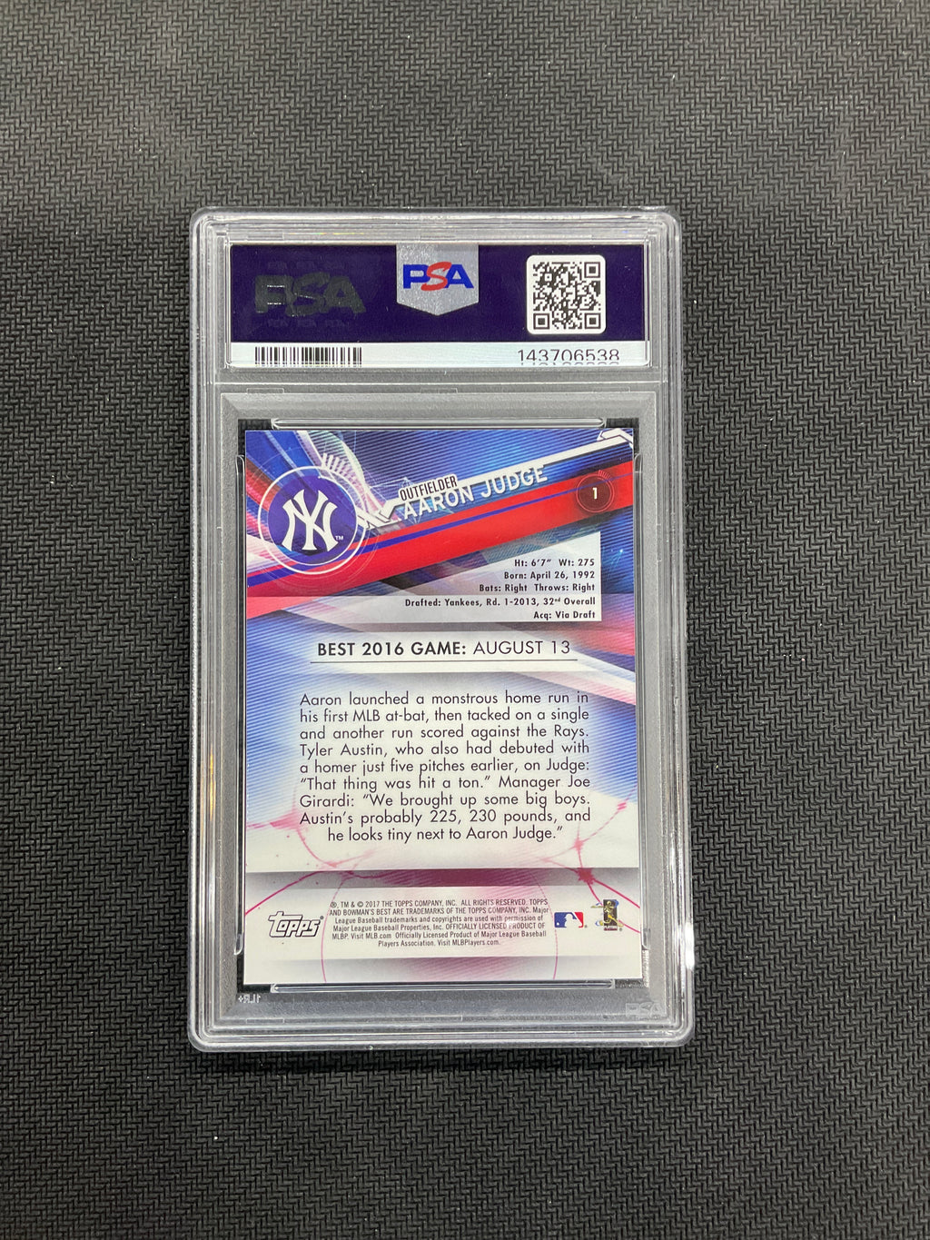 2017 Bowman's Best Aaron Judge Rookie #1 PSA 10 Yankees