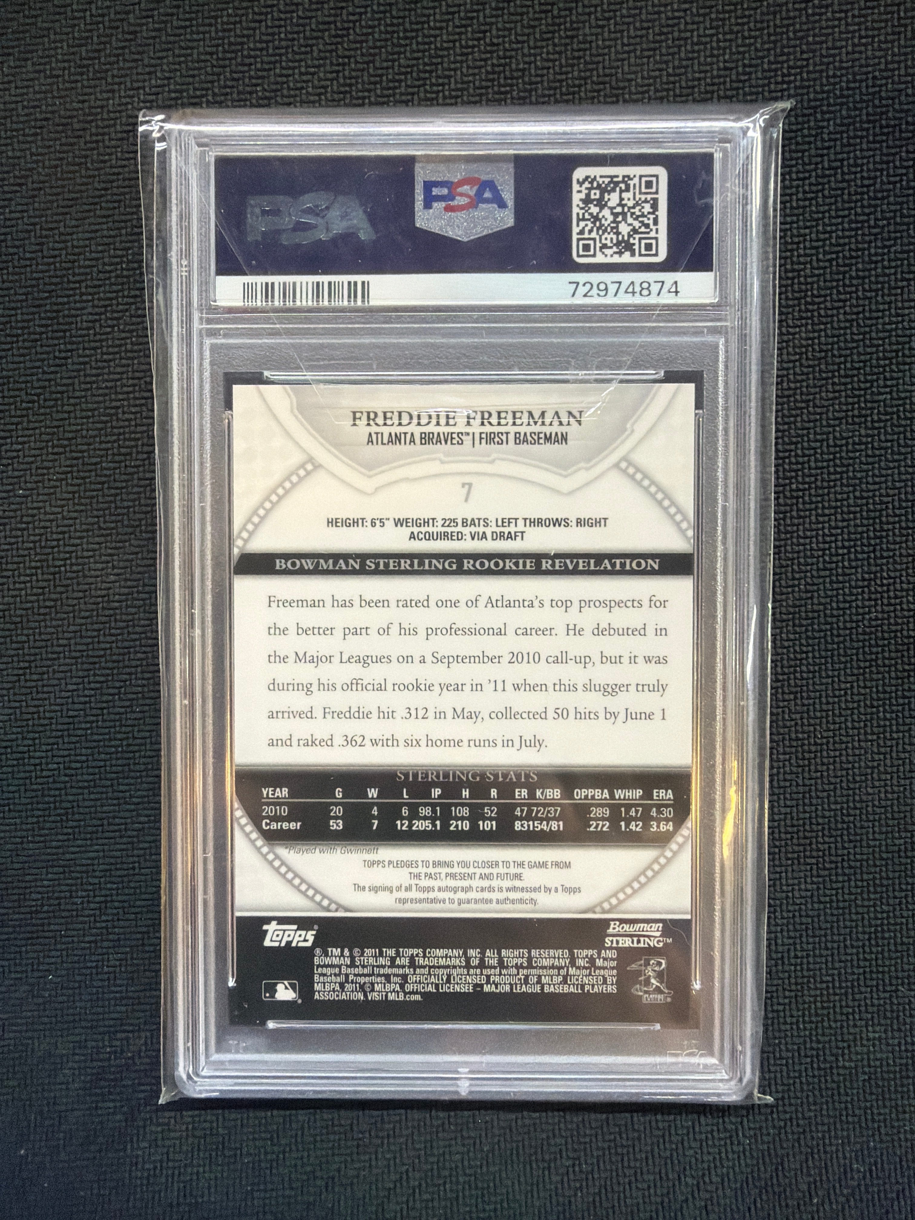2011 Bowman Sterling Freddie Freeman Rookie Autographs PSA Authentic Auto 9 Braves
