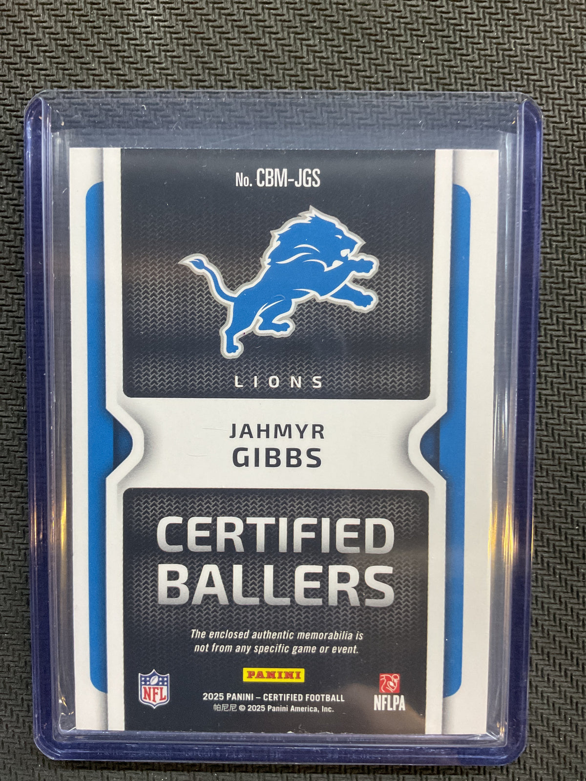 2025 Certified Jahmyr Gibbs Certified Ballers Patch /75 Lions