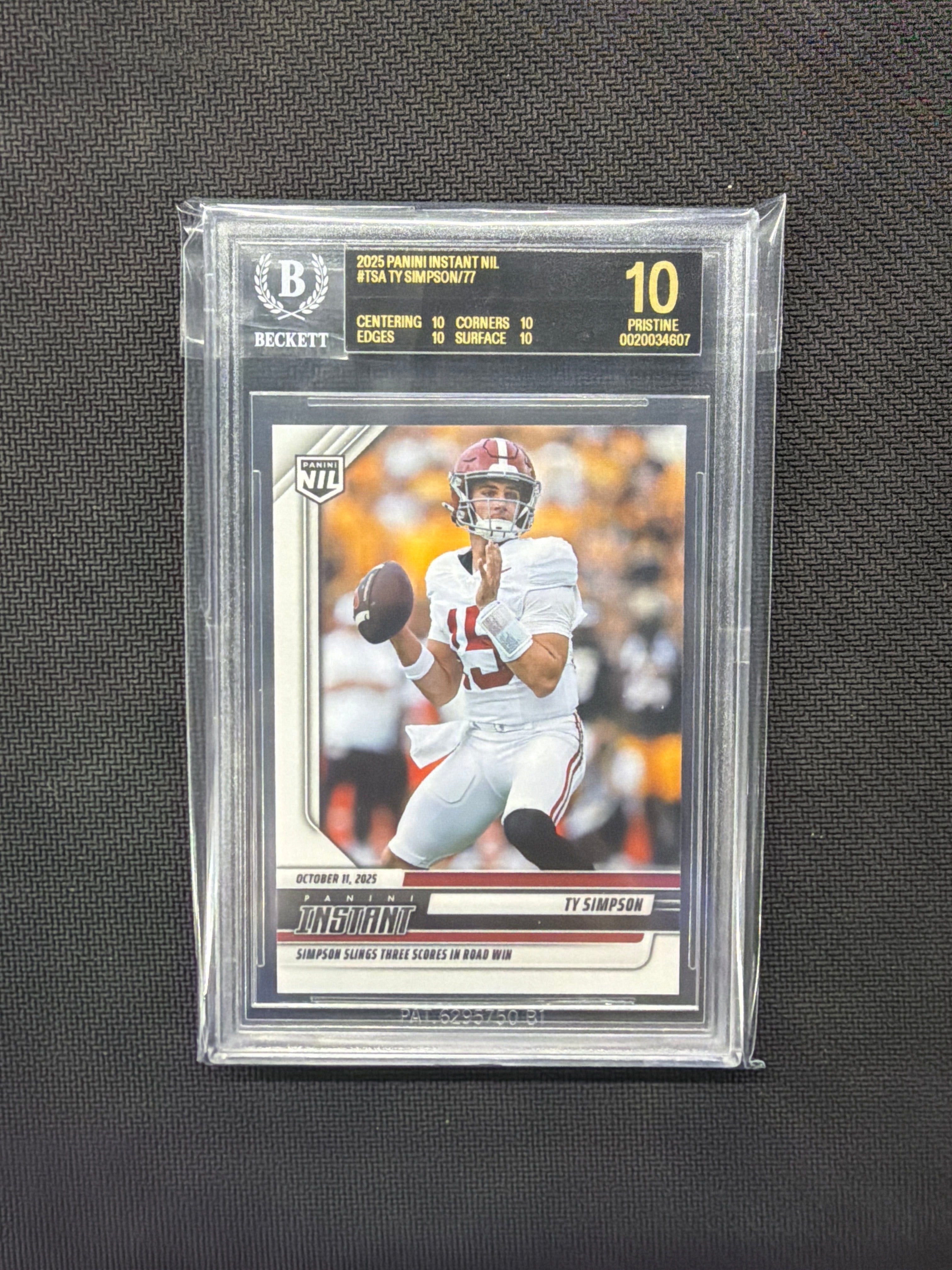 2025 Panini Instant NIL TY Simpson BGS 10 BLACK LABEL 607