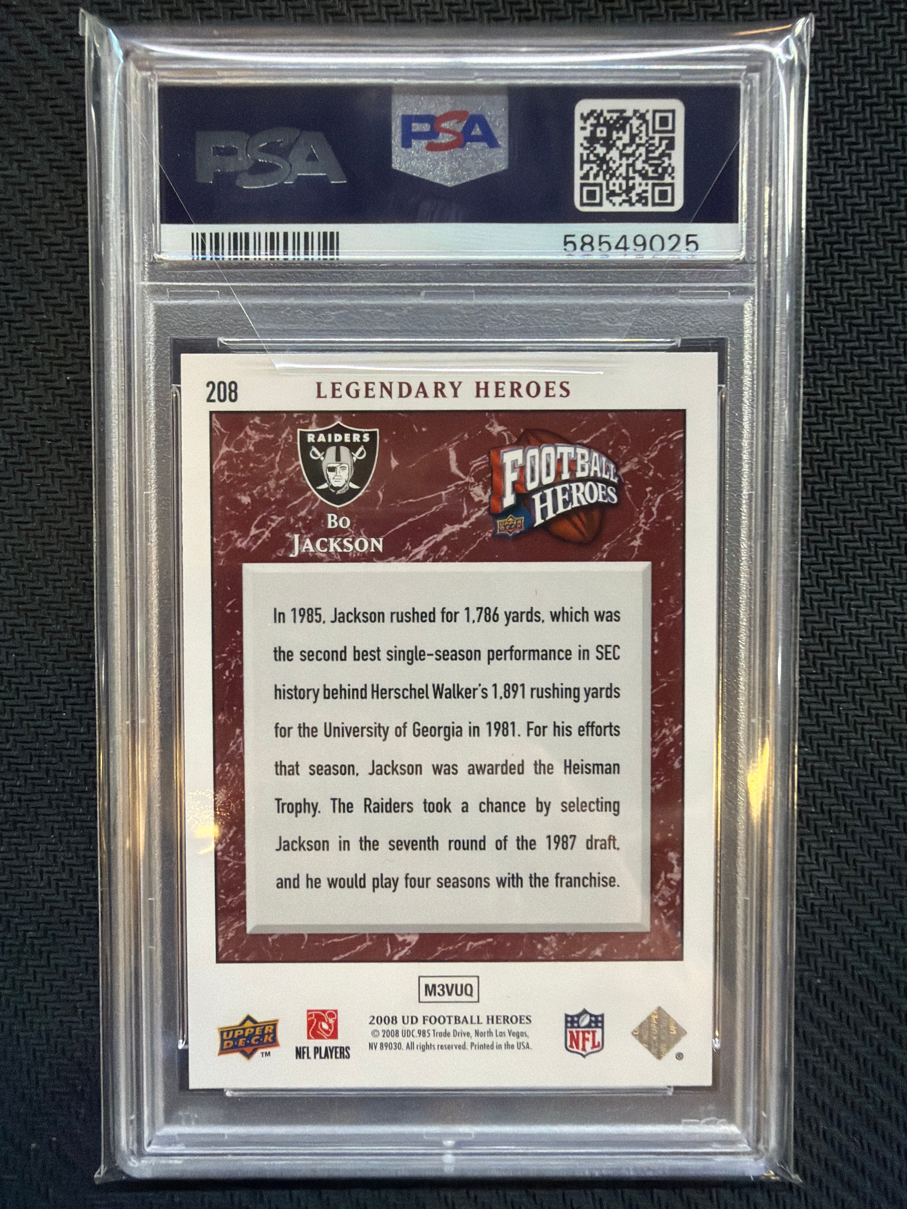 2008 Upper Deck Heroes Bo Jackson #208 PSA 9 Raiders