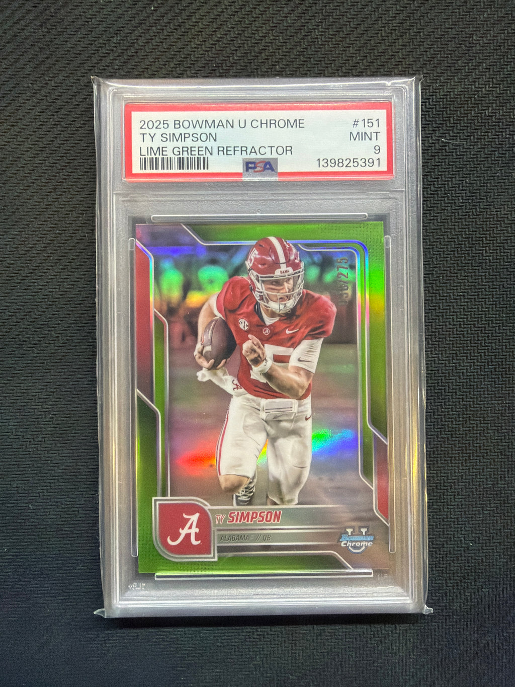 2025 Bowman U Chrome Ty Simpson Lime Green Refractor /275 PSA 9 Alabama