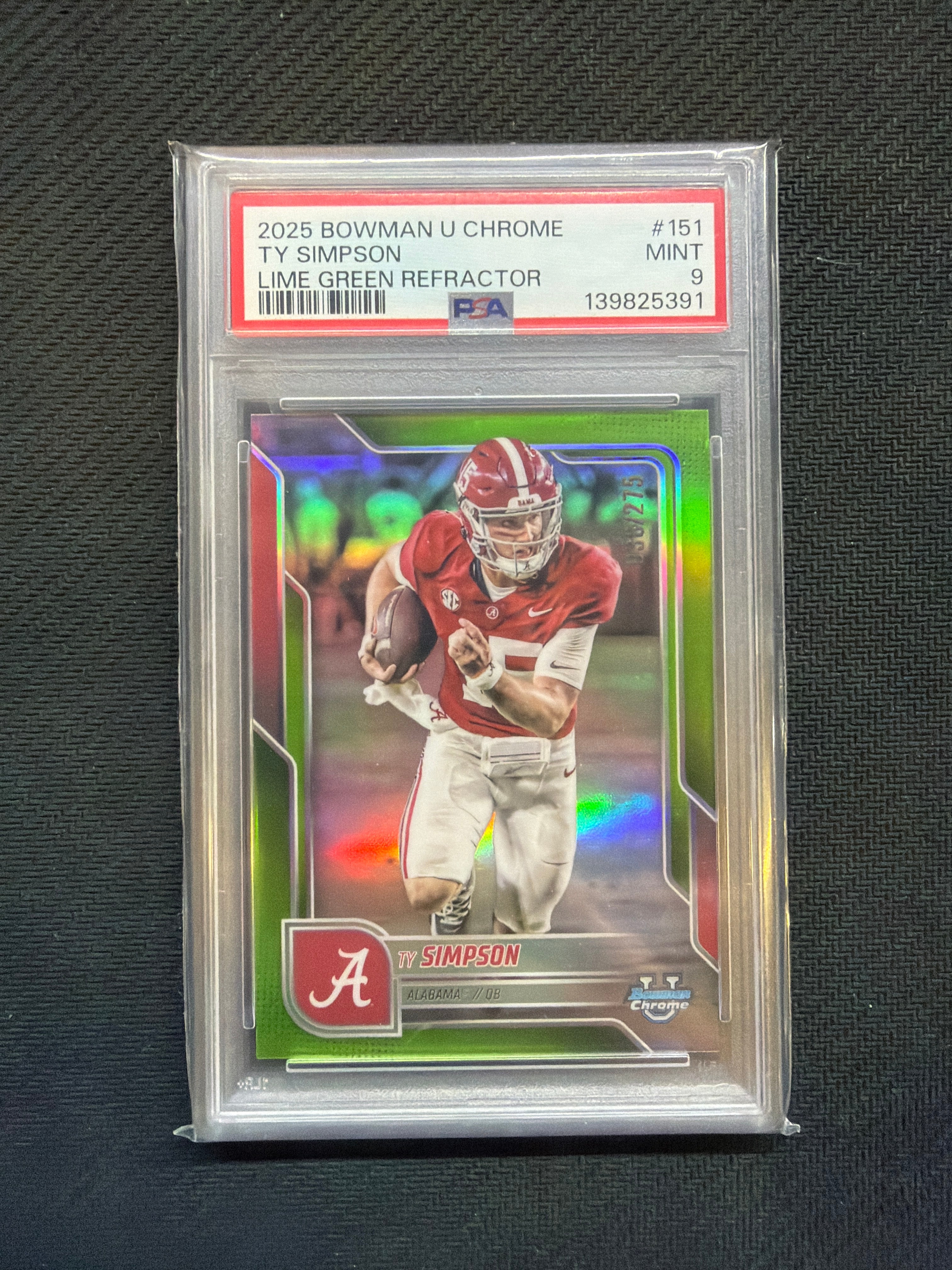 2025 Bowman U Chrome Ty Simpson Lime Green Refractor /275 PSA 9 Alabama