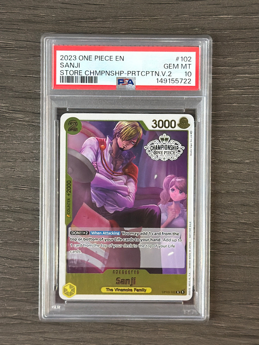 2023 ONE PIECE PROMOS 102 SANJI STORE CHAMPIONSHIP-PARTICIPATION VOL.2 PSA 10 722