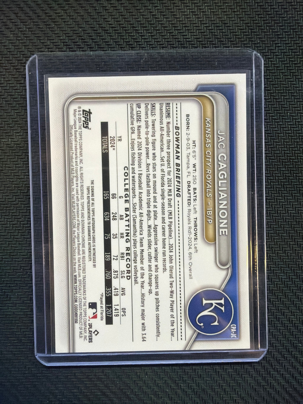 2024 Bowman Chrome Jac Caglianone 1st Auto