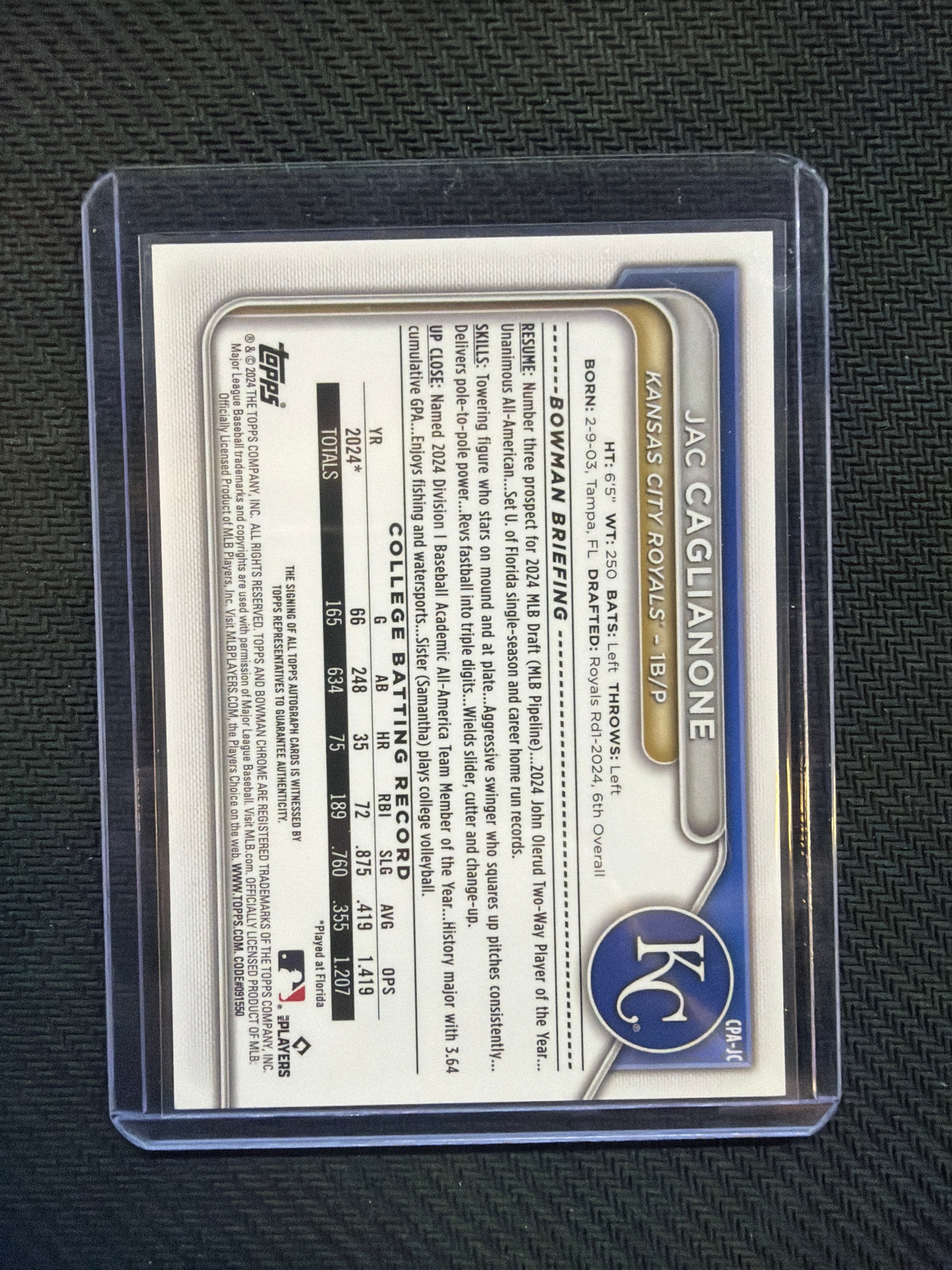 2024 Bowman Chrome Jac Caglianone 1st Auto