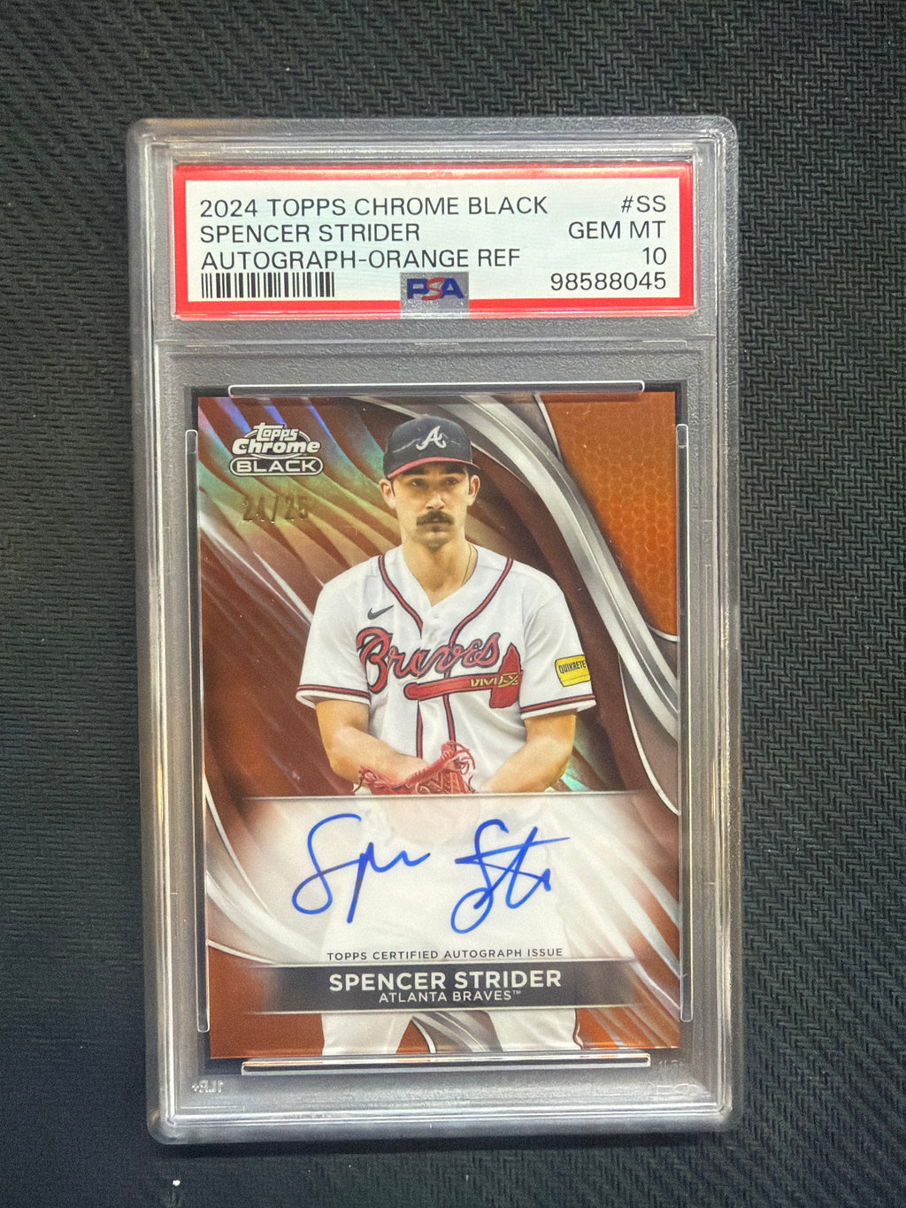 2024 Topps Chrome Black Spencer Strider Auto Orange Refractor /25 PSA 10