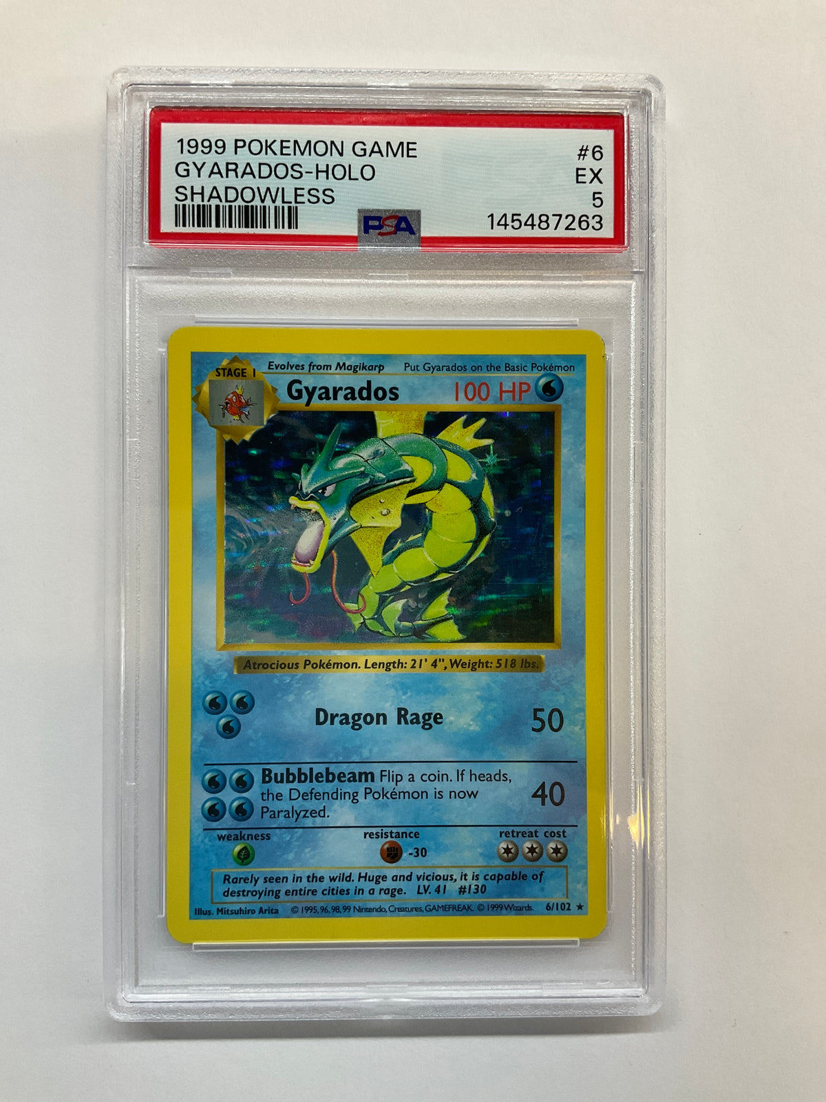 1999 Gyarados Holo Shadowless 6 PSA 5
