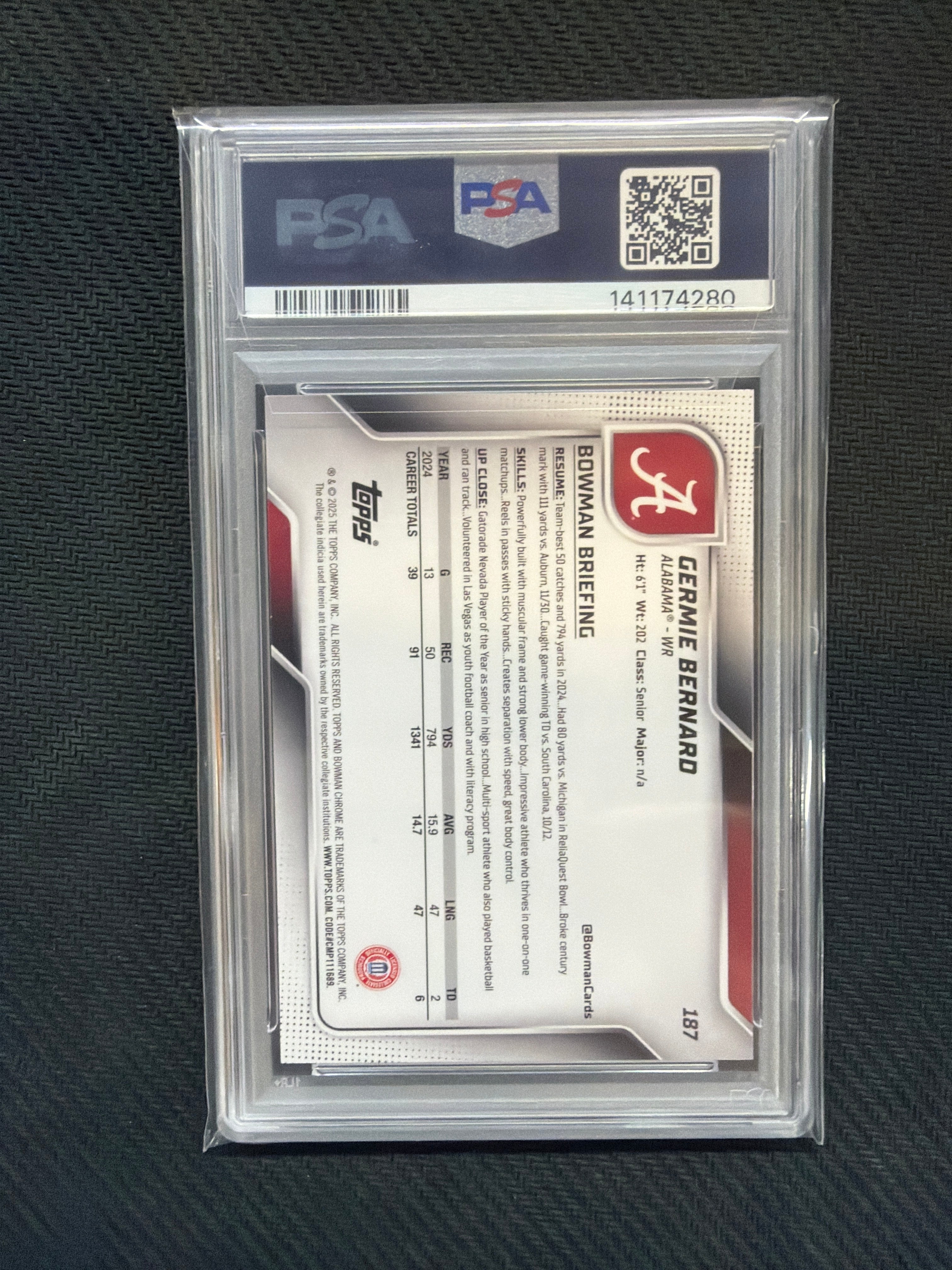 2025 Bowman U Chrome Germie Bernard Blue Mini Diamond /150 PSA 9 Alabama