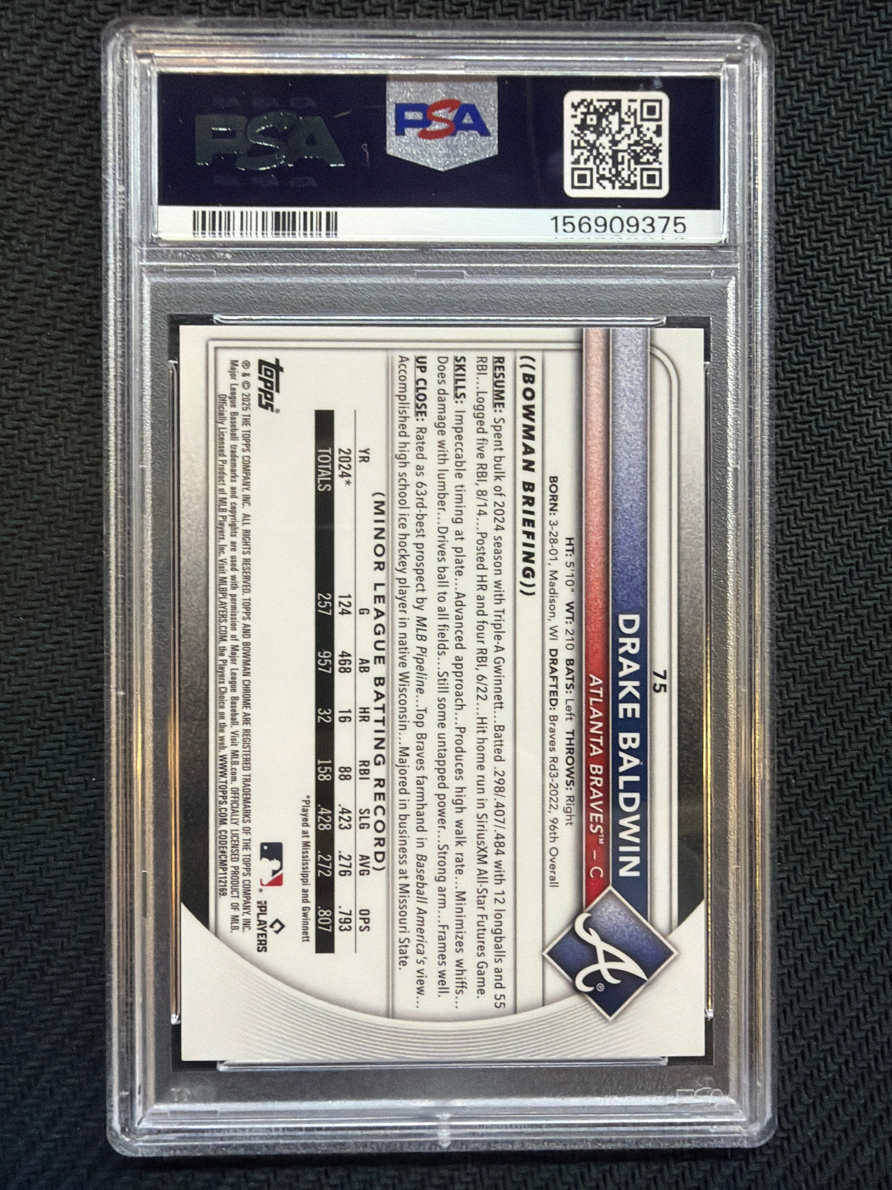 2025 Bowman Chrome Drake Baldwin Image Variation #75 PSA 9 Braves