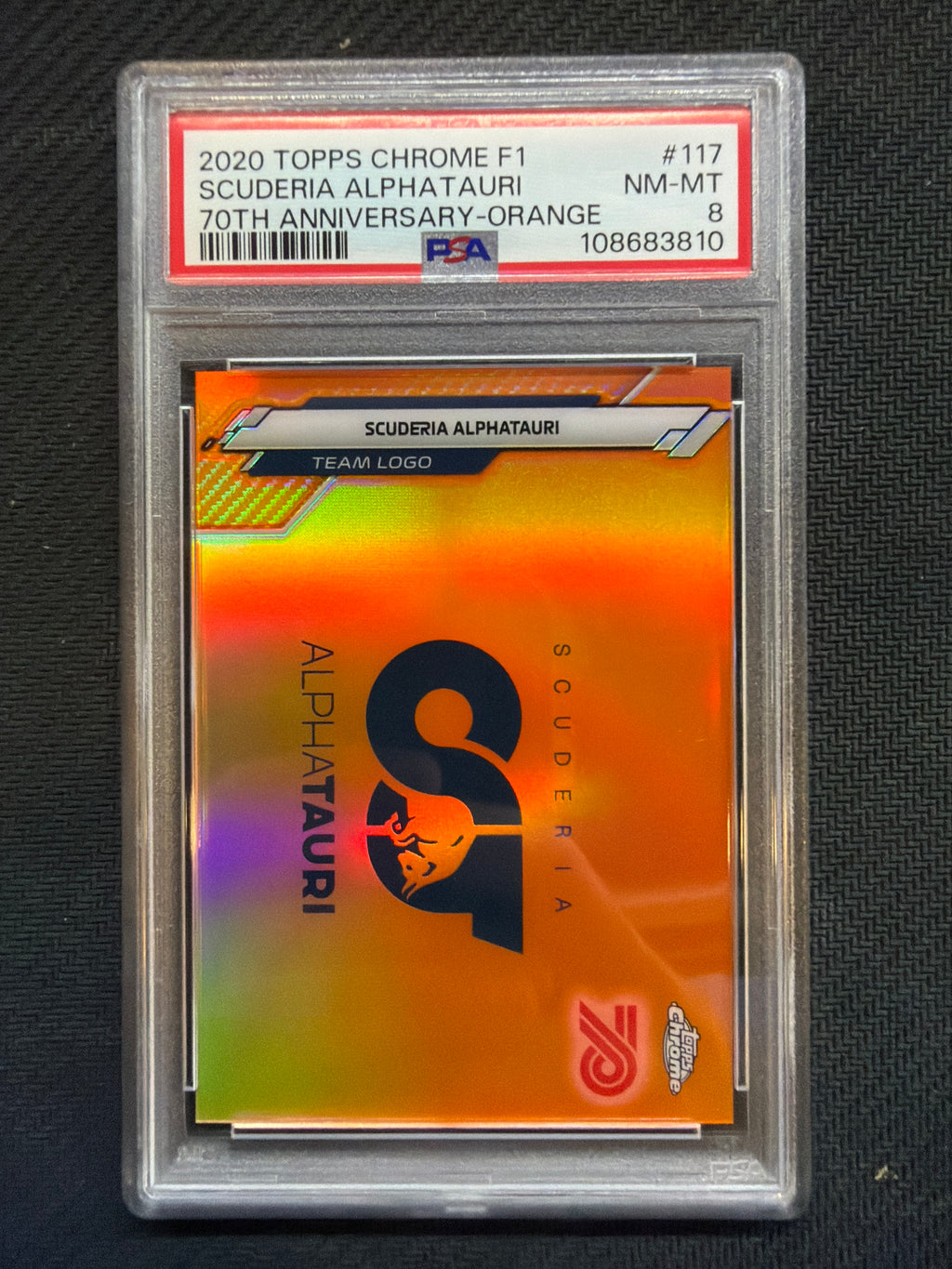 2020 Topps Chrome F1 Scuderia Alphatauri 70th Orange PSA 8