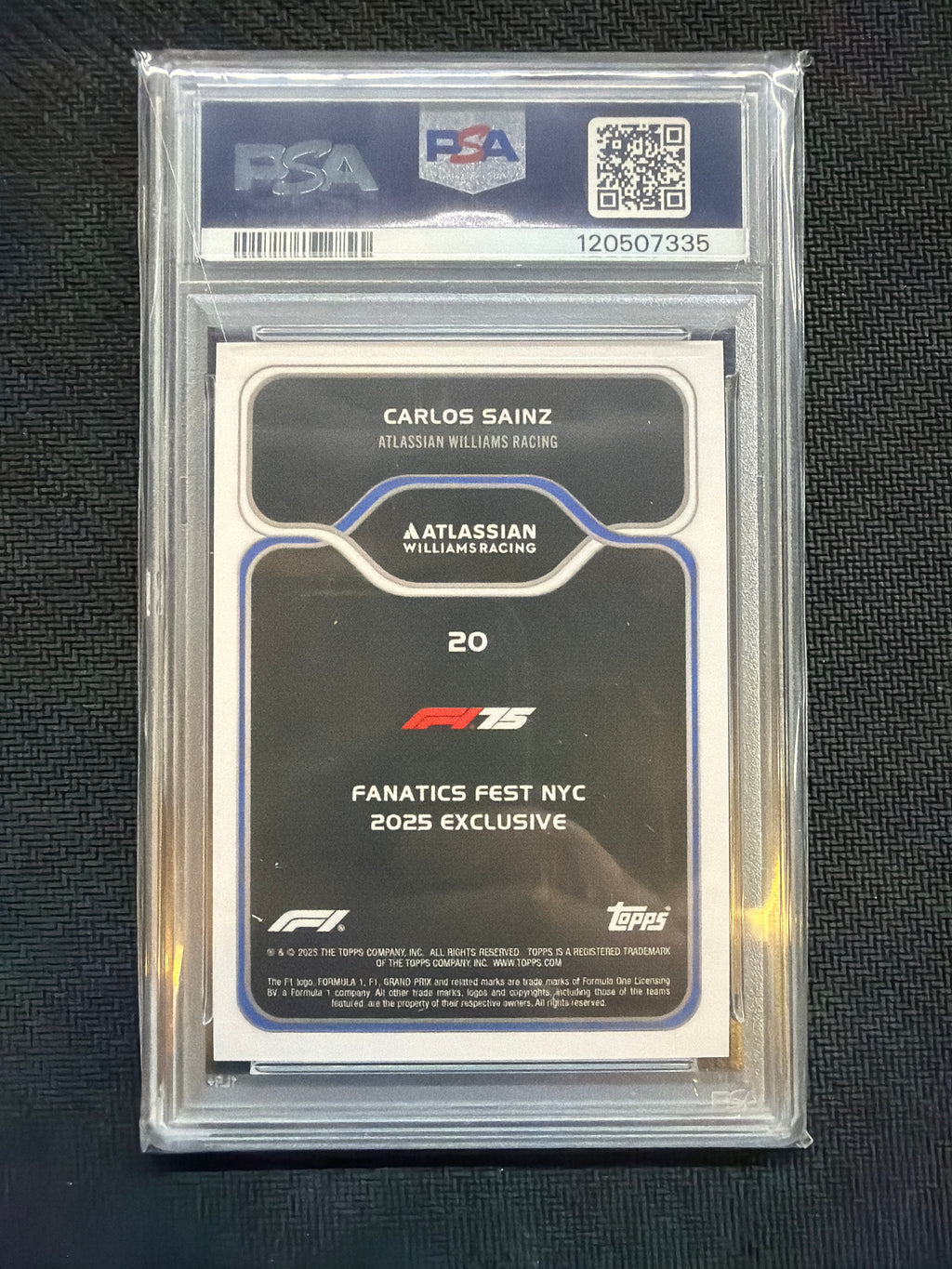 2025 Topps F1 Fanatics Fest Carlos Sainz Williams #20 PSA 10