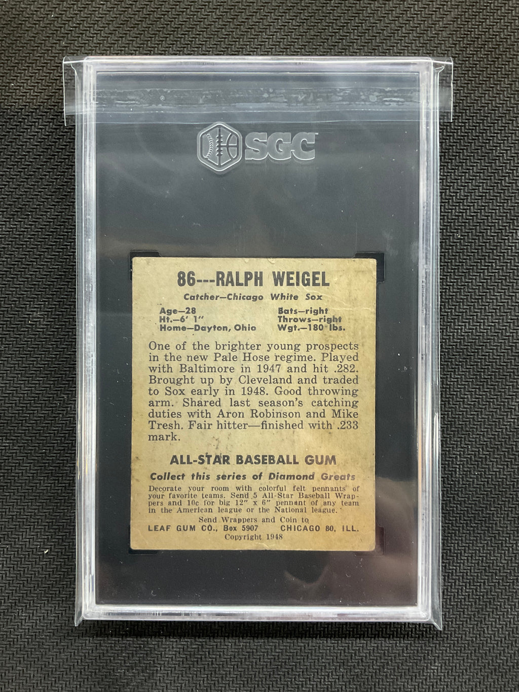 1948-49 Leaf Cum Co. Ralph Weigel #86 SGC 3