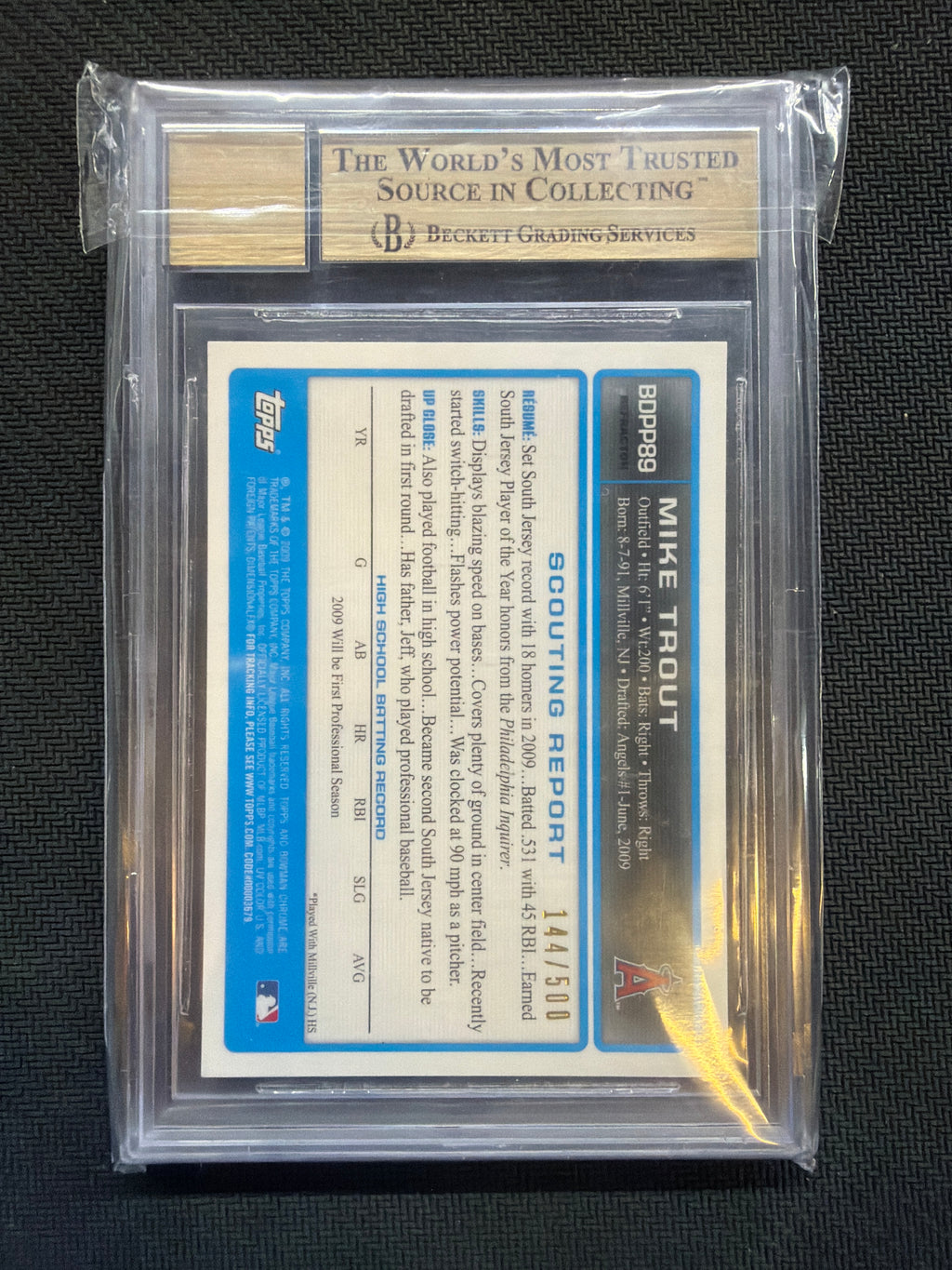 2009 Bowman Chrome Draft Mike Trout Refractor Auto /500 BGS 9.5 10 Angels