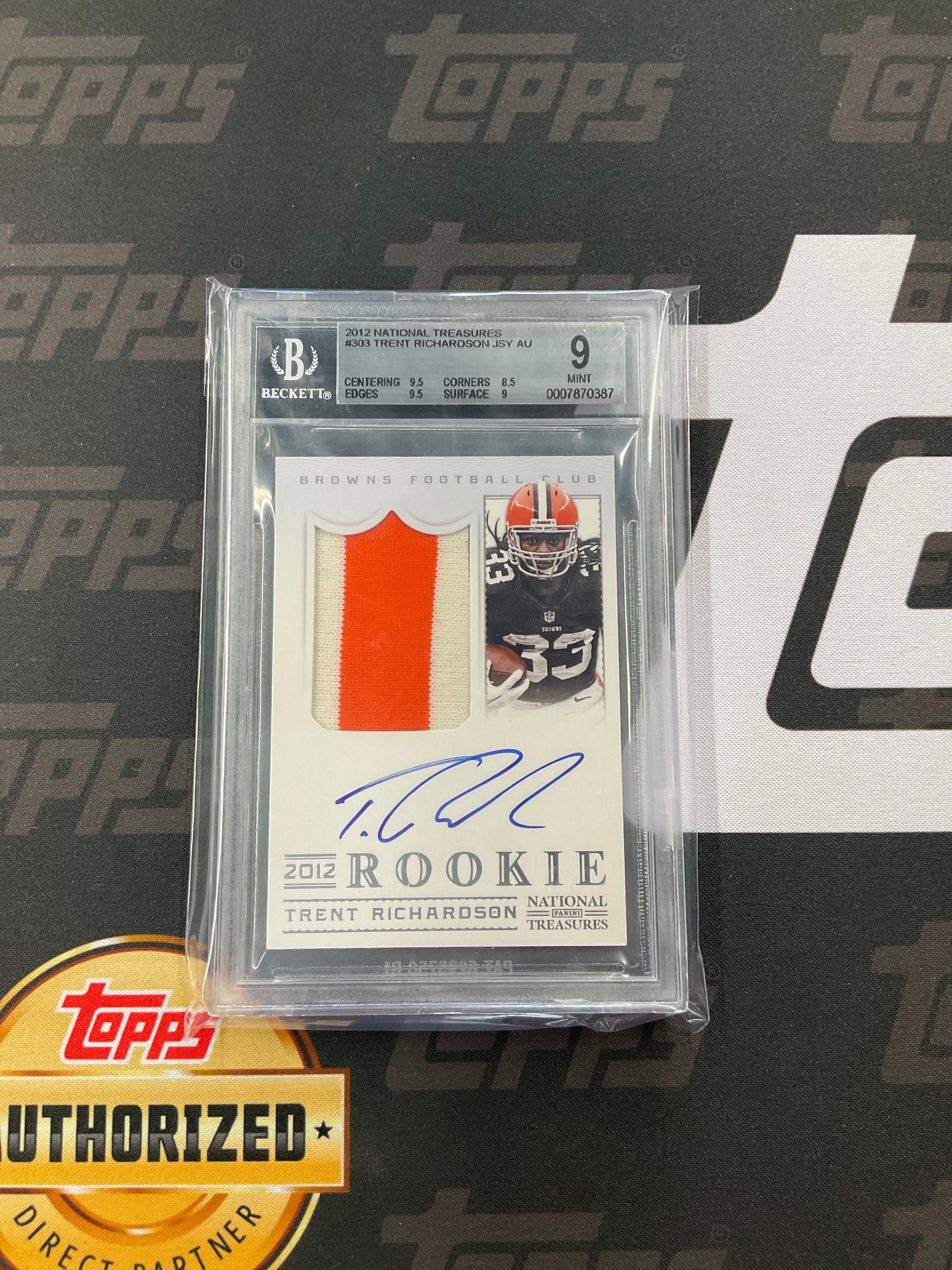 2012 National Treasures Trent Richardson Patch Auto /99 BGS 9