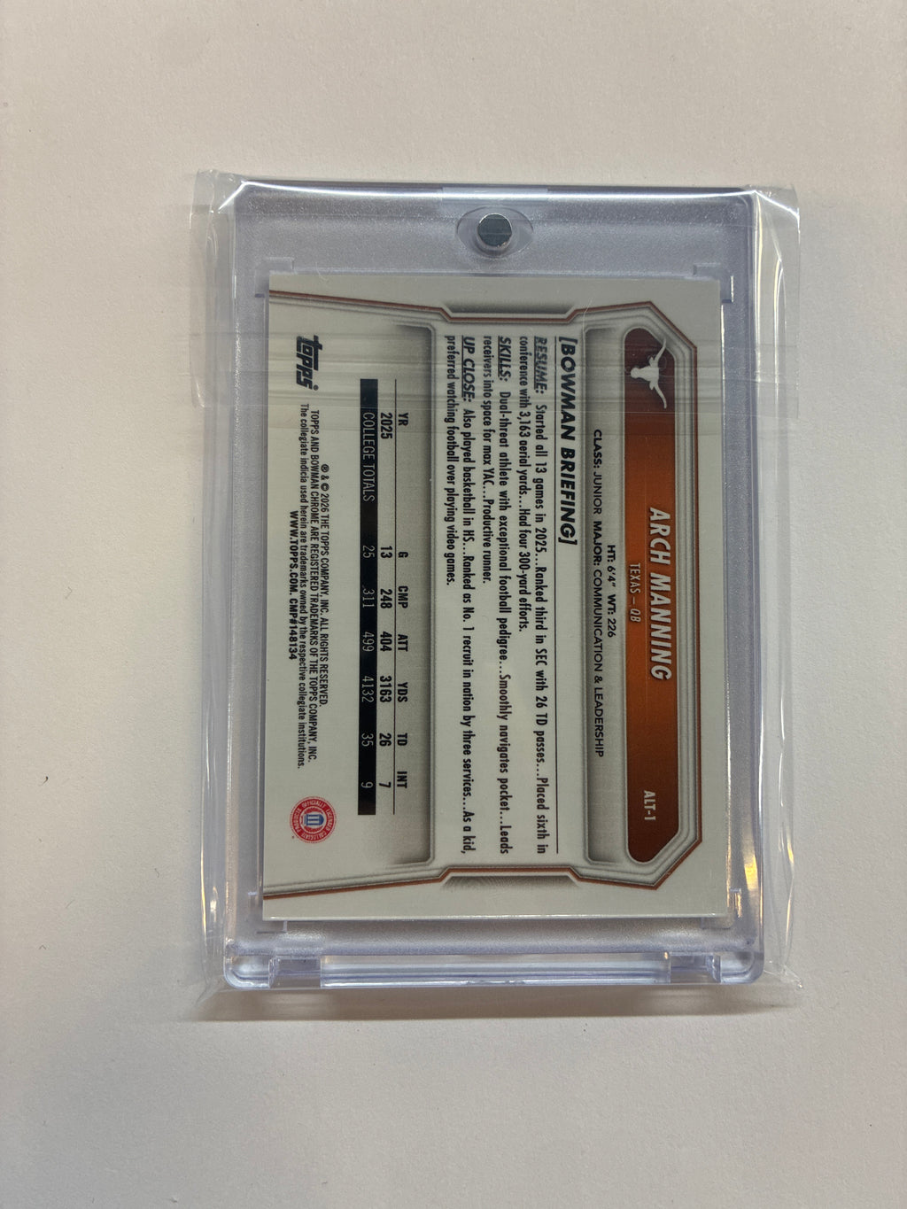 2026 Bowman Football Arch Manning 1st Bowman True Red /5 Texas