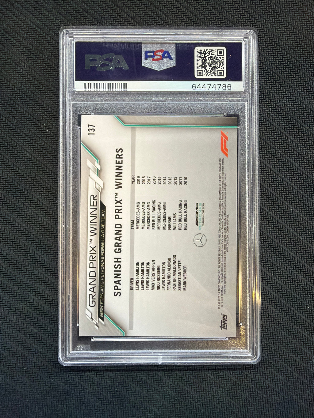 2020 Topps Chrome F1 #137 Lewis Hamilton PSA 9 Mercedes Rookie