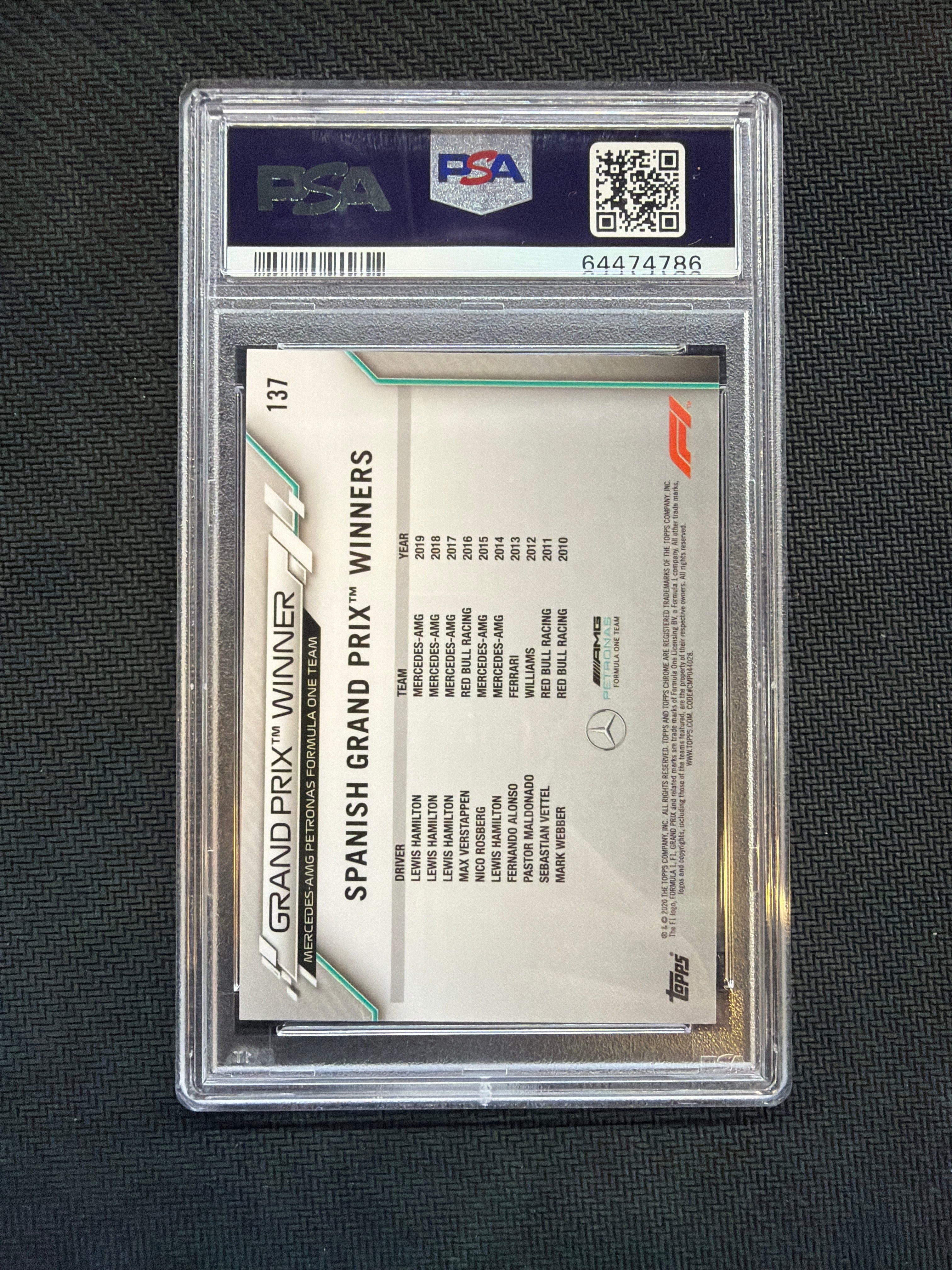 2020 Topps Chrome F1 #137 Lewis Hamilton PSA 9 Mercedes Rookie