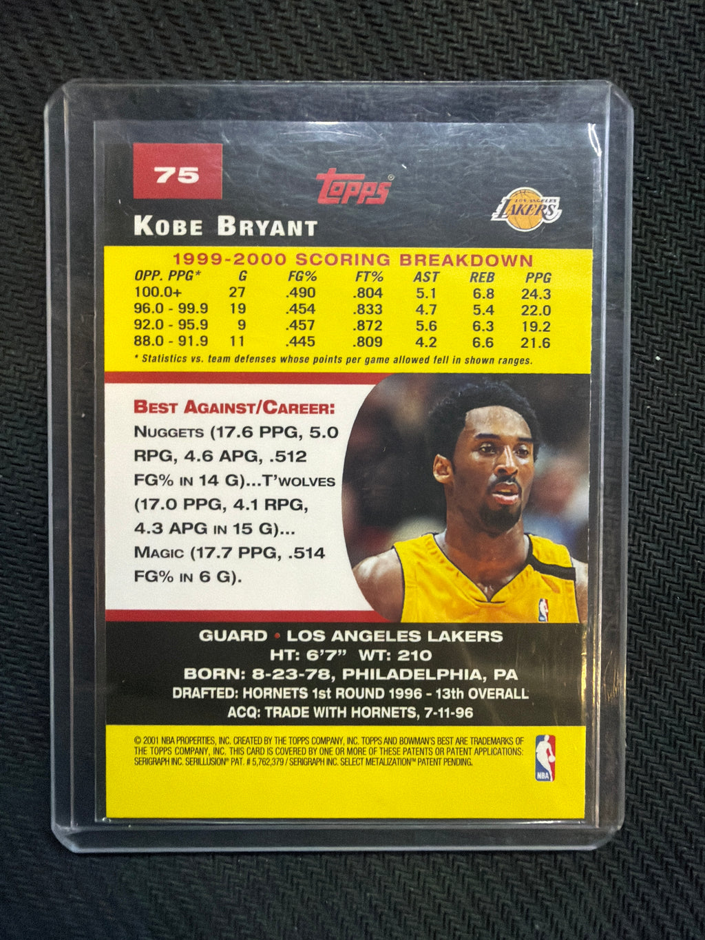 2001 Bowman's Best Kobe Bryant Foil #75 Lakers