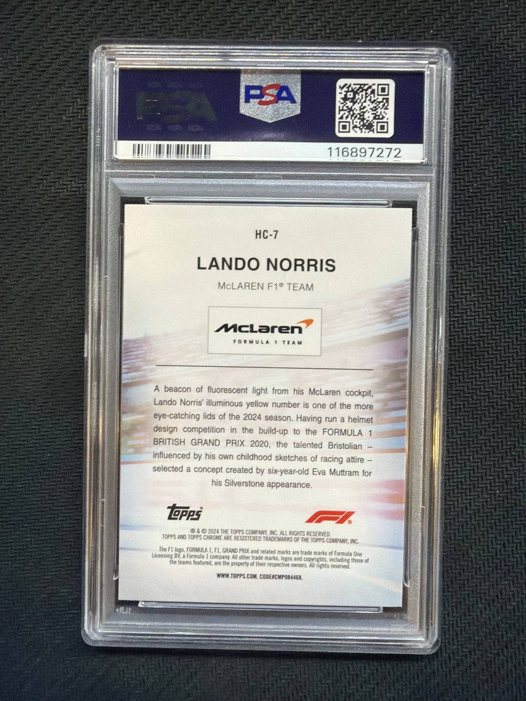2024 Topps Chrome F1 Logofractor Lando Norris Helmet PSA 10 272