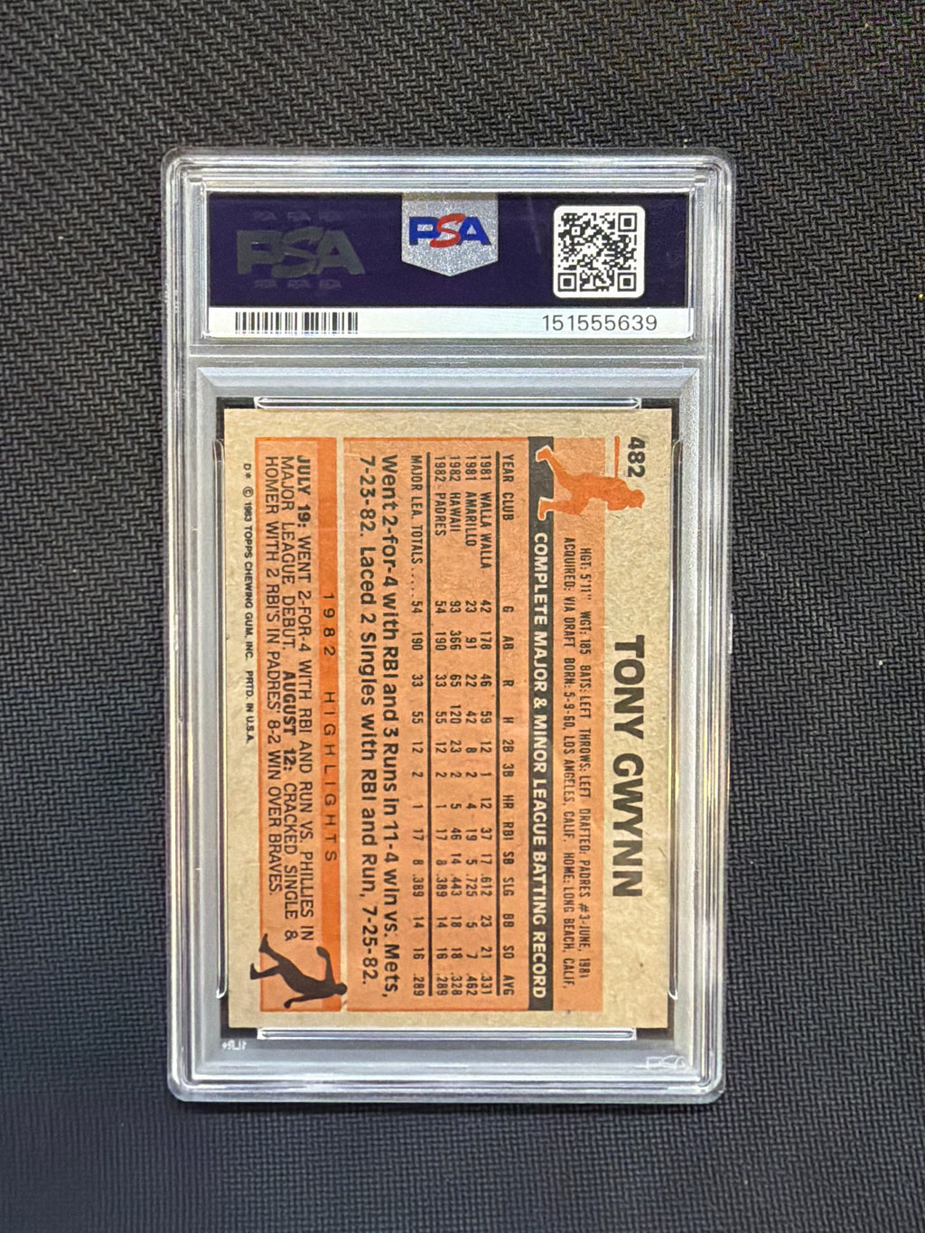 1983 Topps Tony Gwynn #482 PSA 7 639 Rookie