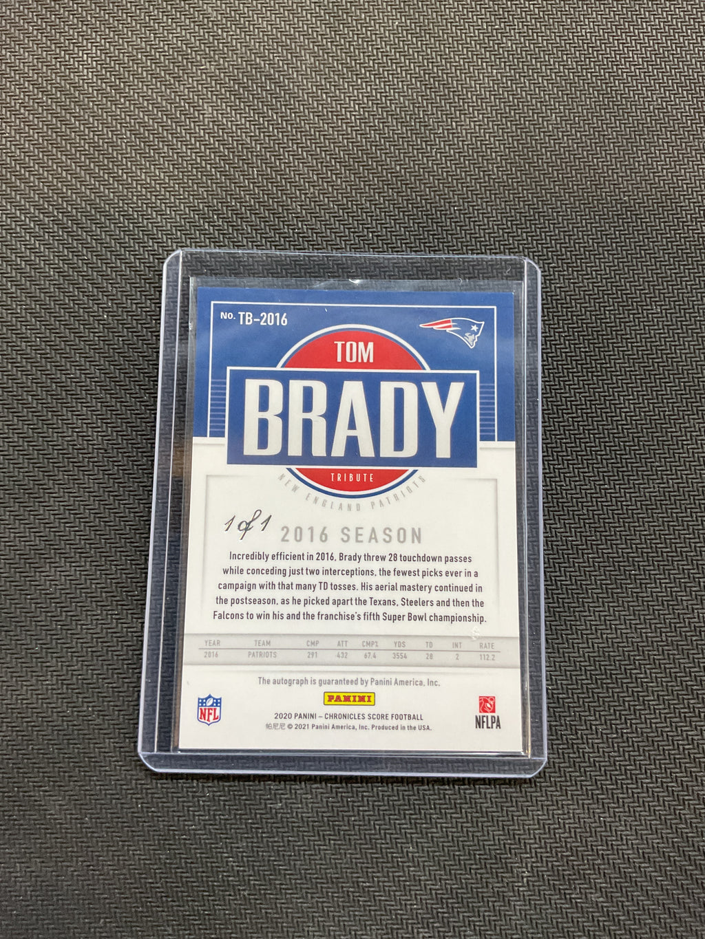 2020 Panini Chronicles Tom Brady Score Silver Auto 1/1 Patriots