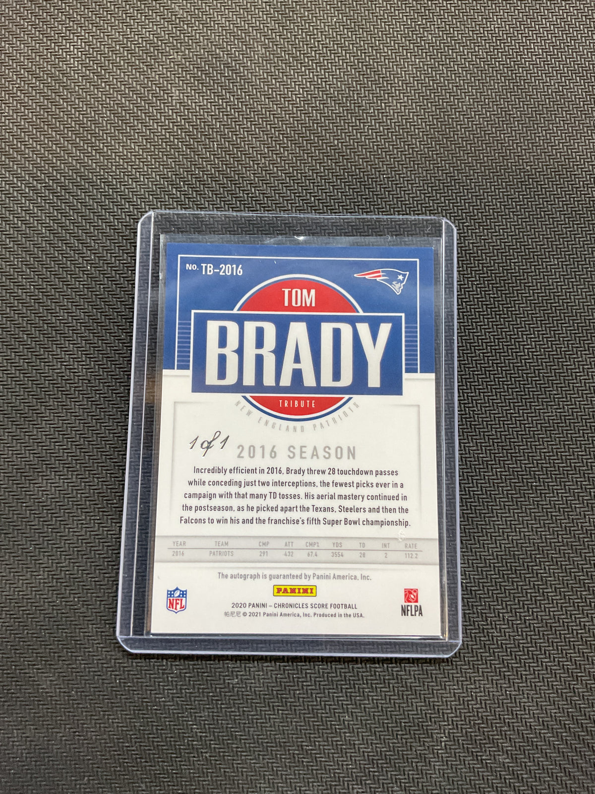 2020 Panini Chronicles Tom Brady Score Silver Auto 1/1 Patriots