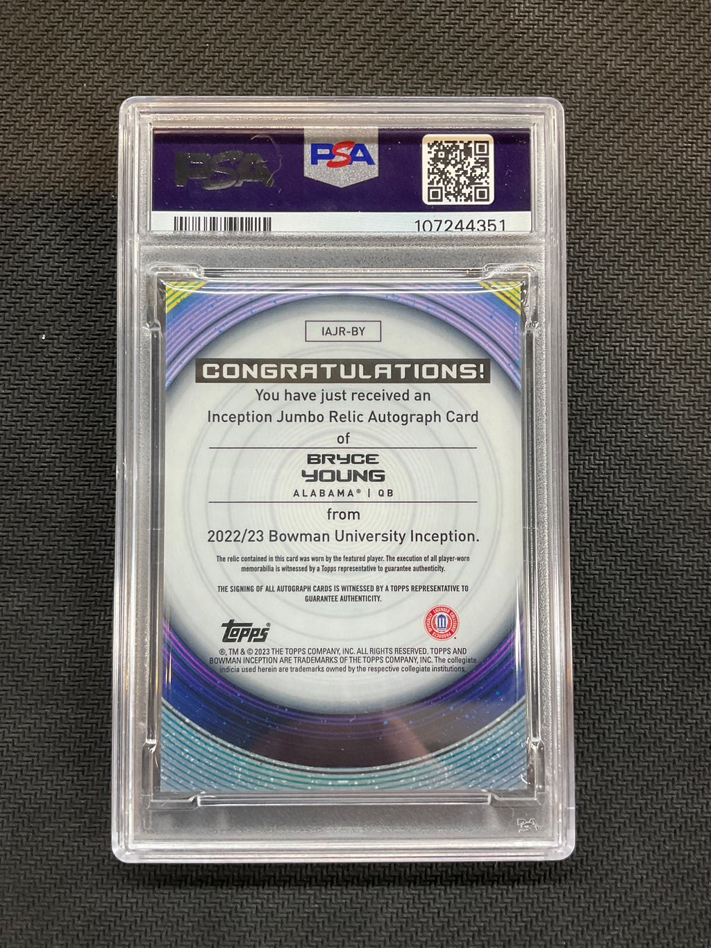 2022 Bowman U Inception Bryce Young Patch Auto /199 PSA 10 Alabama 351