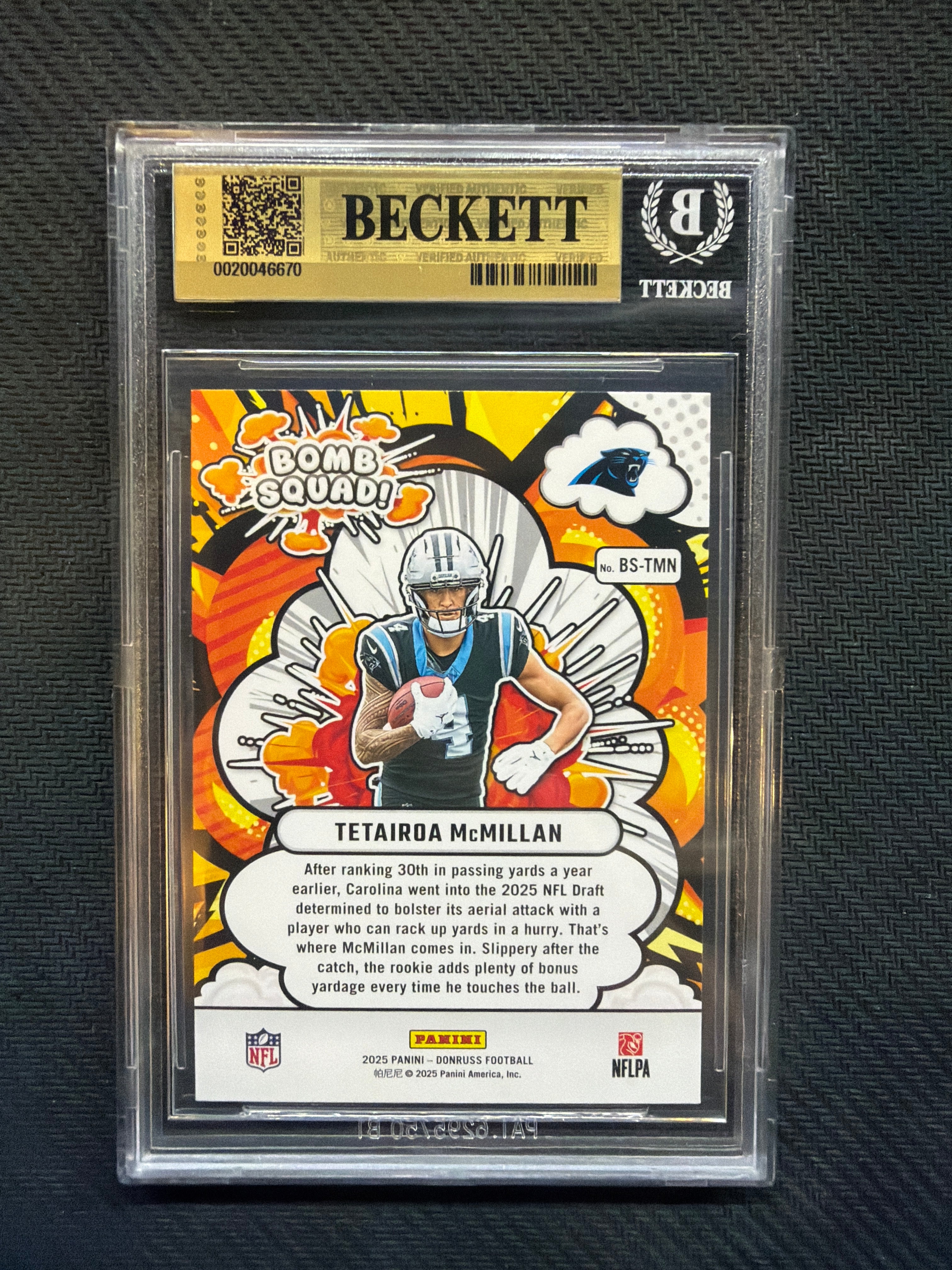 2025 Donruss Teterairoa McMillan Rookie Bomb Squad BGS 9.5 Panthers