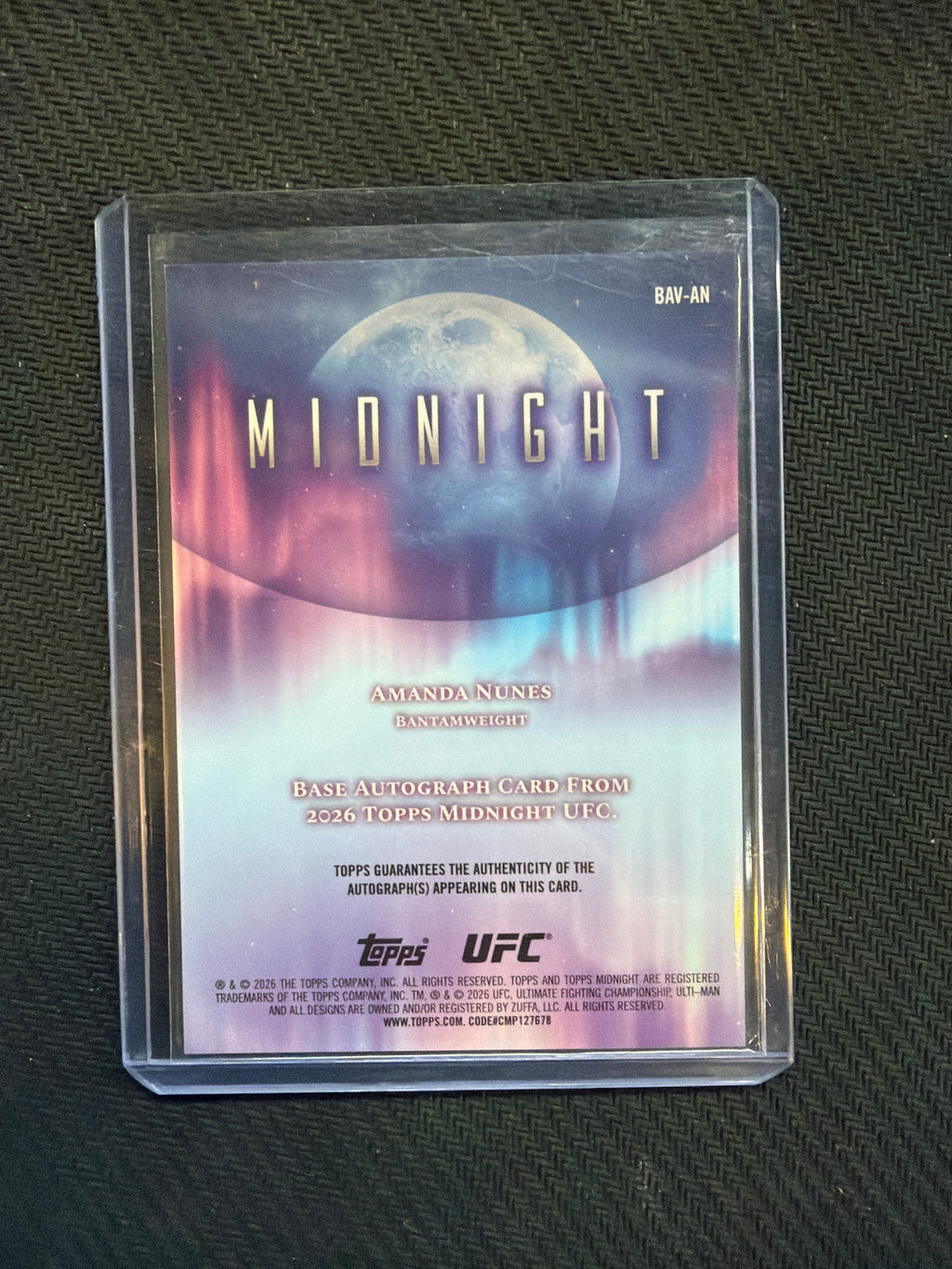 2026 Topps Midnight UFC Amanda Nunes Dusk Refractor Auto /75