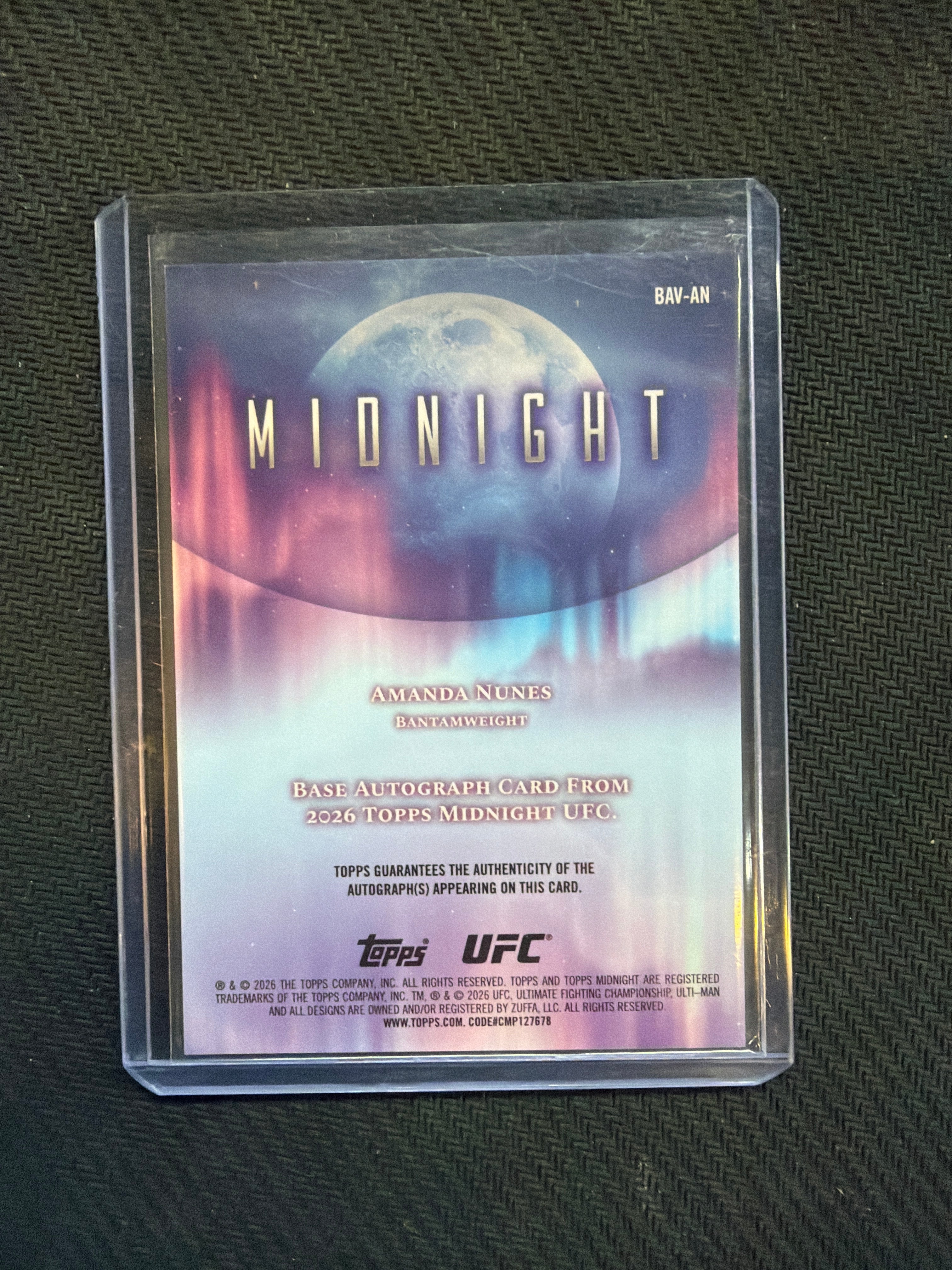 2026 Topps Midnight UFC Amanda Nunes Dusk Refractor Auto /75