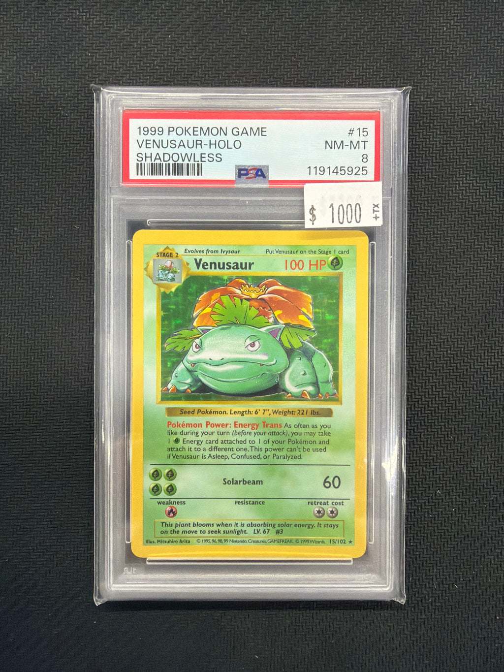 1999 Pokemon Venusaur Holo Shadowless 15 PSA 8