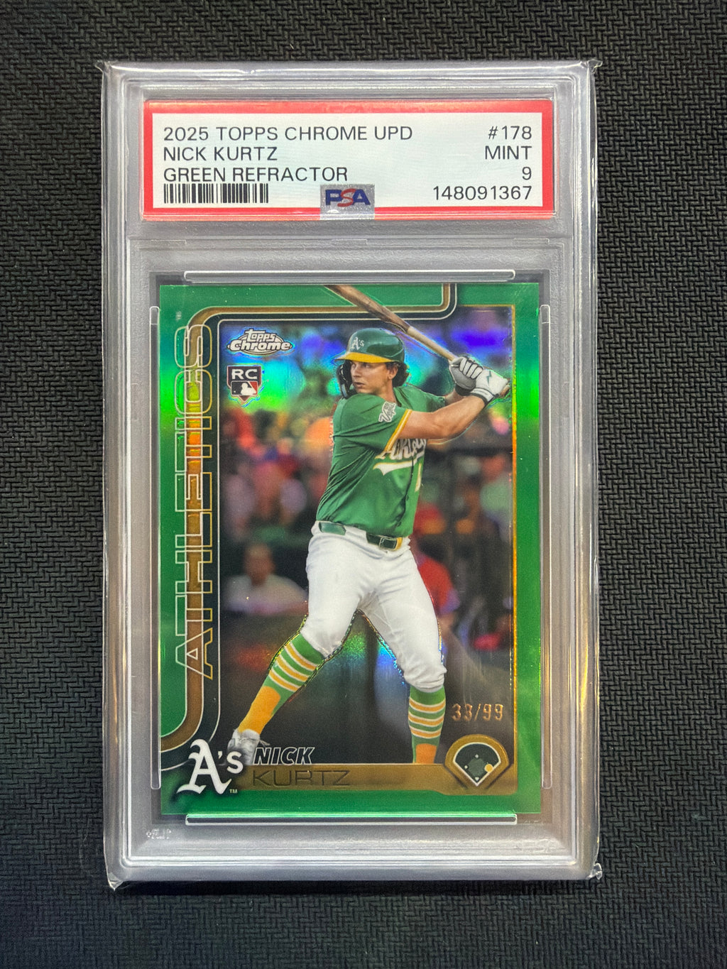 2025 Topps Chrome Update Nick Kurtz Rookie Green /99 PSA 9