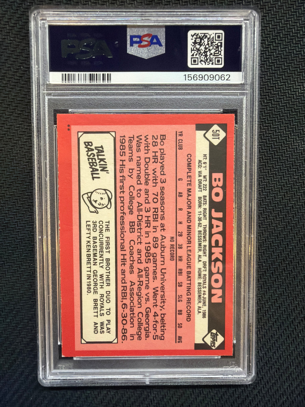 1986 Topps Traded Bo Jackson #50T PSA 8 Royals 062