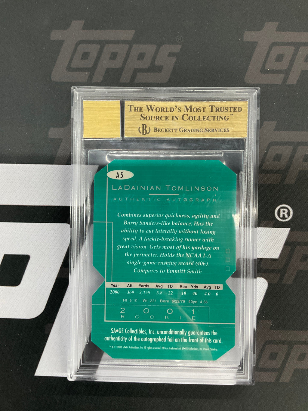 2001 Sage Hit Ladainian Tomlinson Rookie Auto /100 BGS 9.5 10