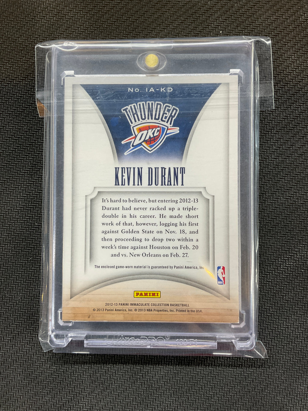 2012-13 Immaculate Kevin Durant Laungry Tag Logoman Patch /5 Thunder