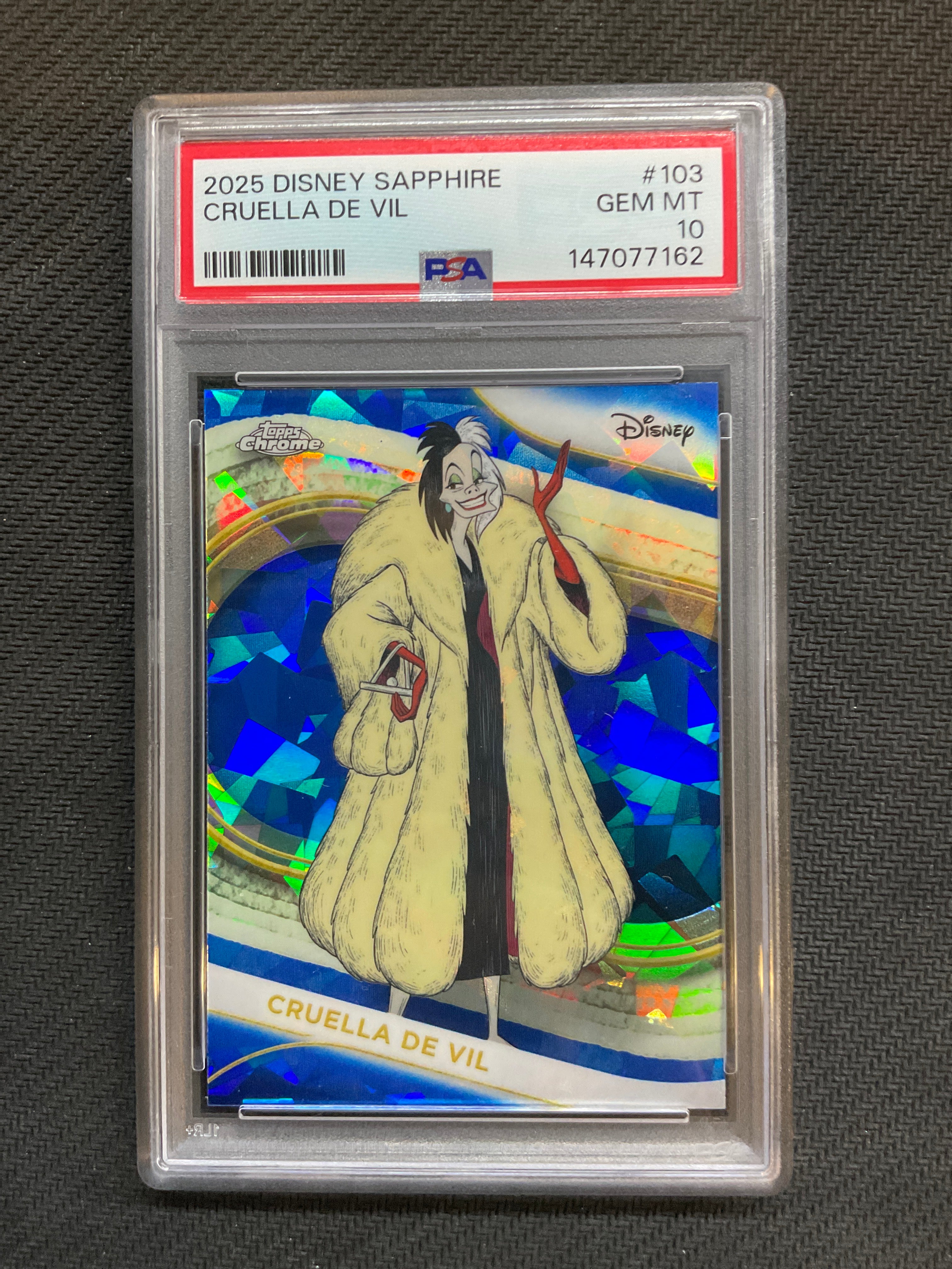 2025 Topps Chrome Disney Sapphire Cruella De Vil PSA 10