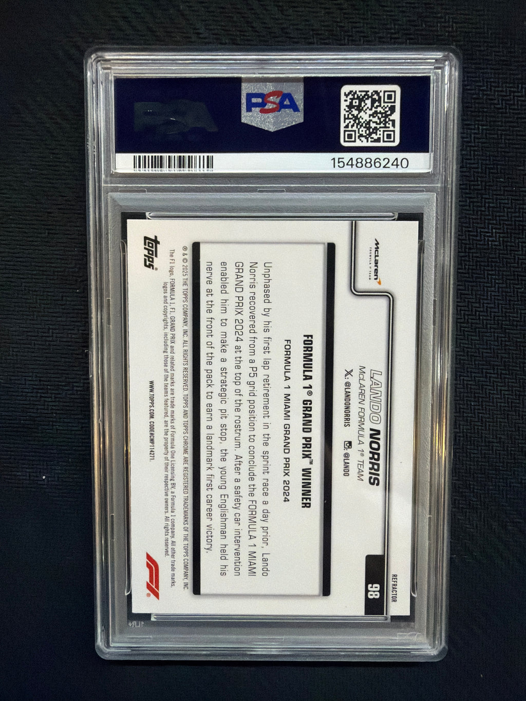 2025 Topps Chrome F1 Lando Norris Refractor PSA 10
