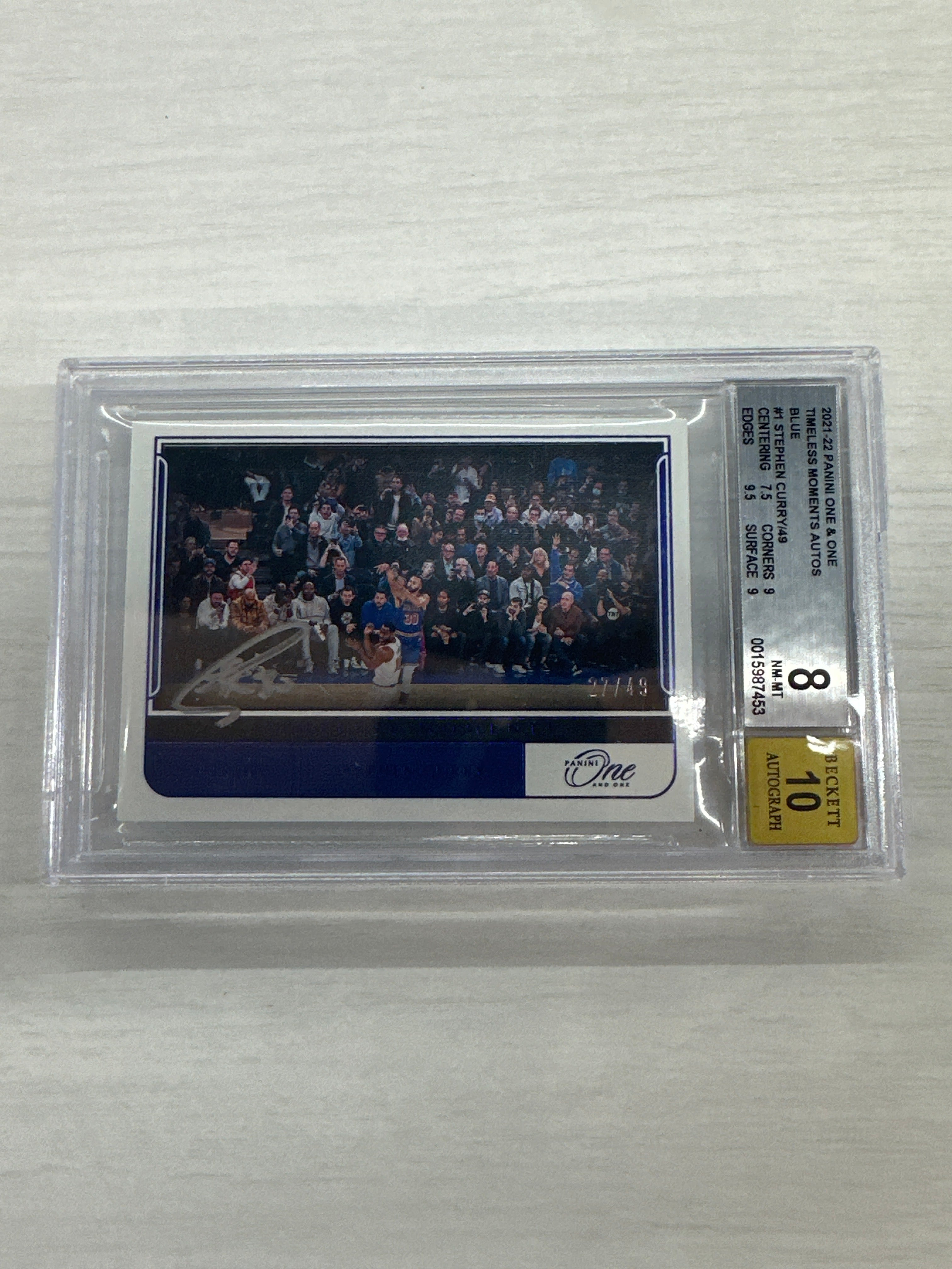2021 One & One Timeless Stephen Curry Auto /49 Blue BGS 8/10