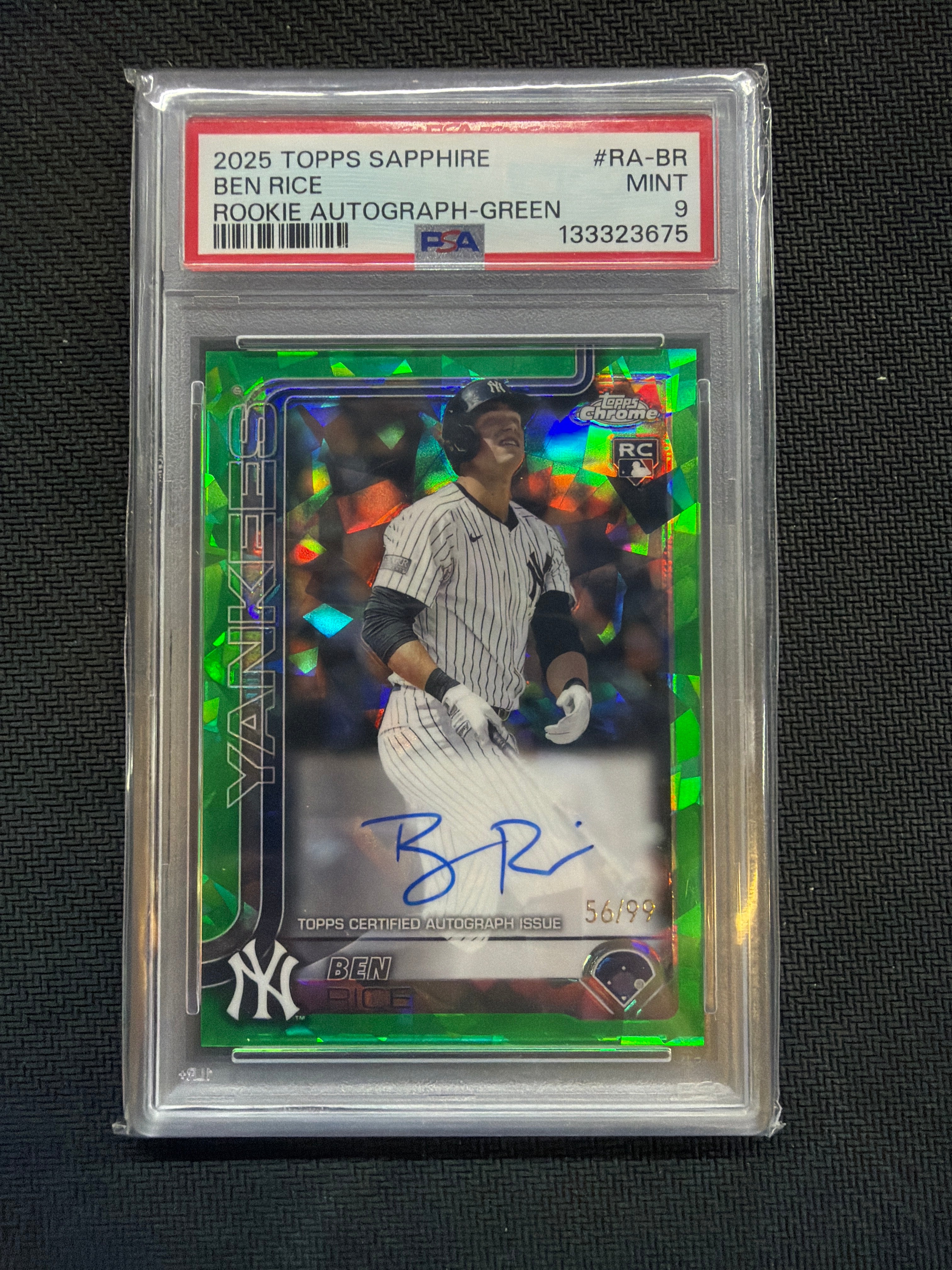 2025 Topps Chrome Sapphire Ben Rice Rookie Auto Green /99 PSA 9 675