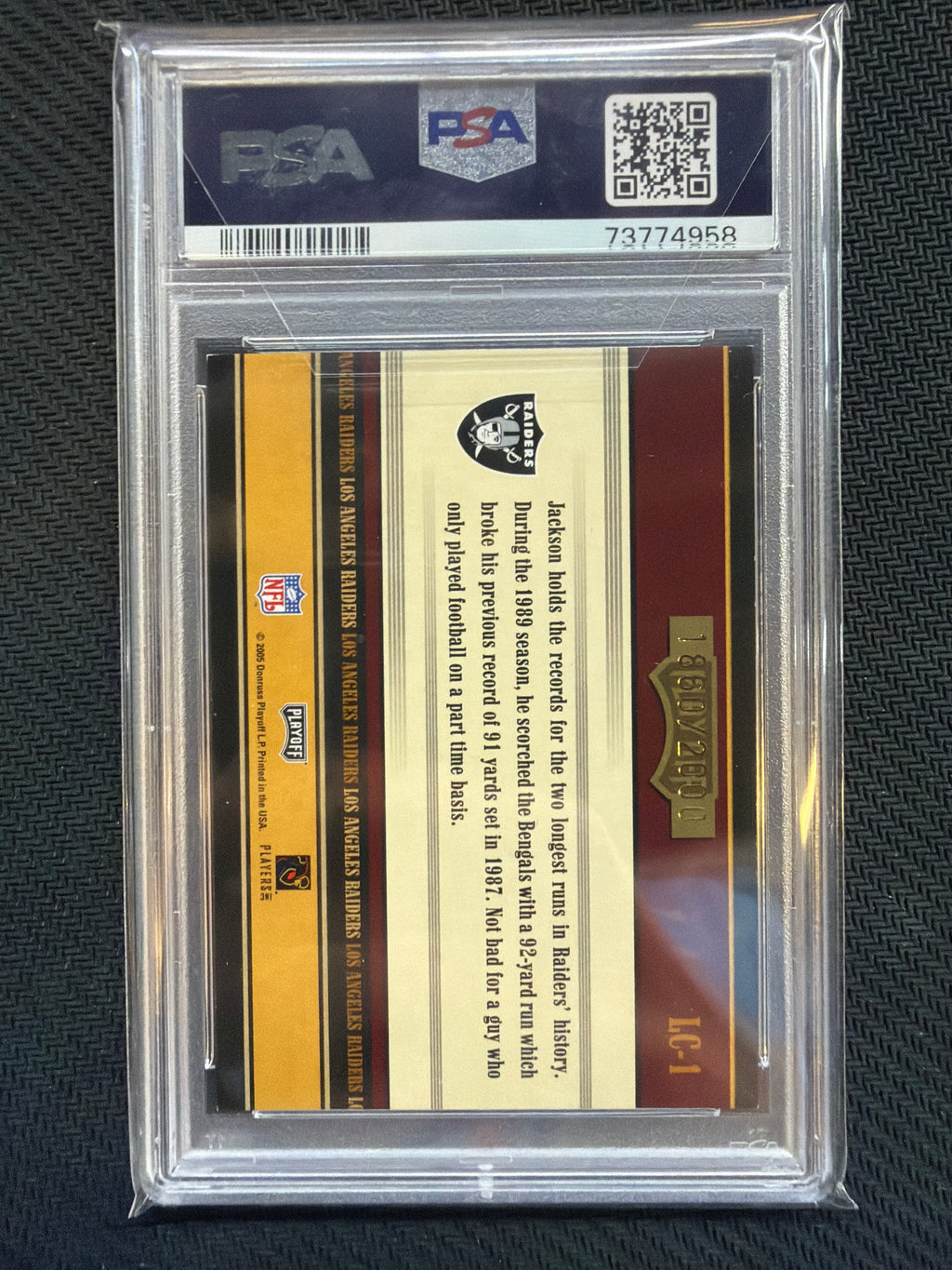 2005 Playoff Contender Bo Jackson Legendary Contenders Blue #LC-1 PSA 7 Raiders