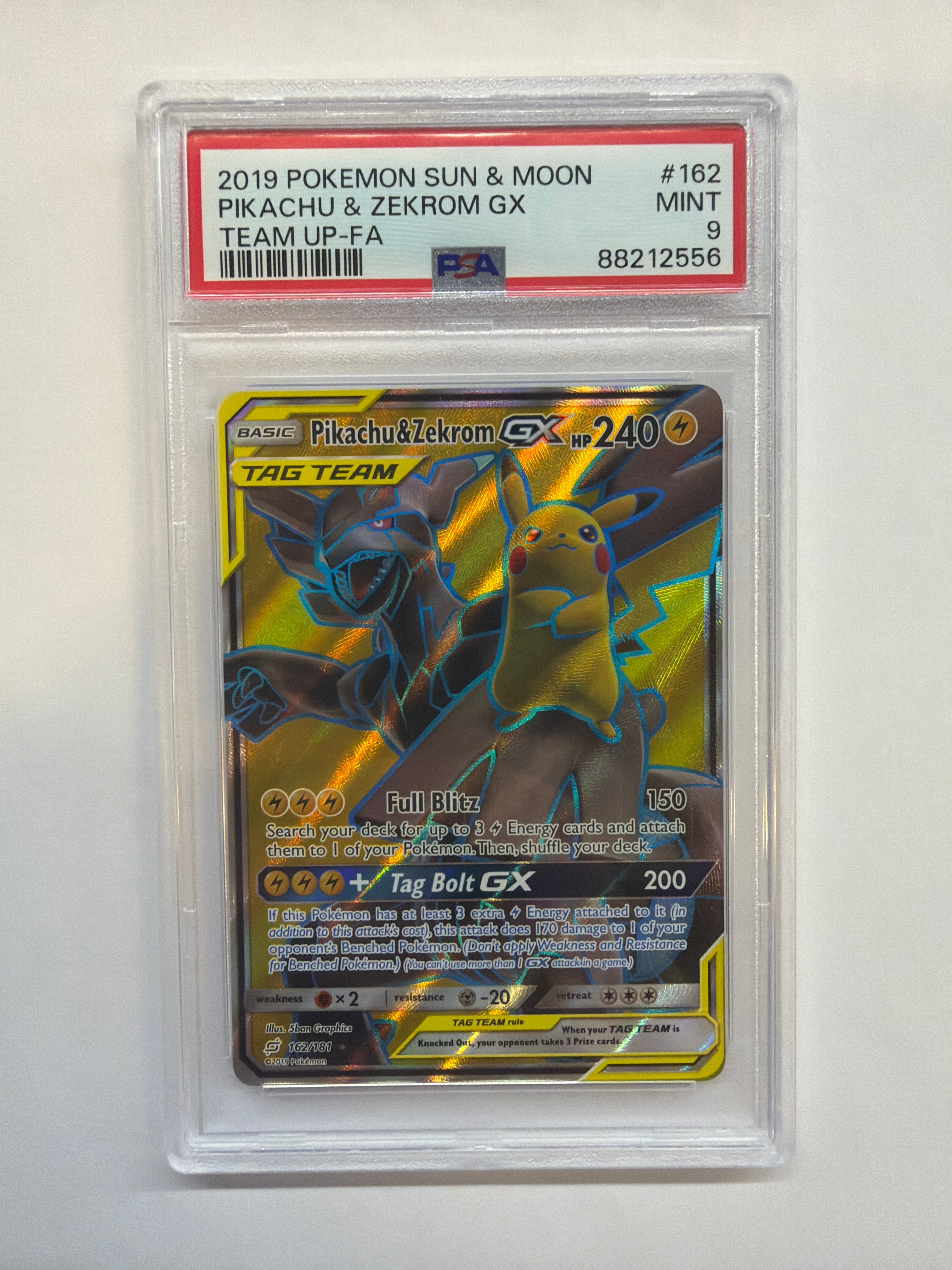 2019 Pokemon Team Up Pikachu & Zekrom GX 162 PSA 9
