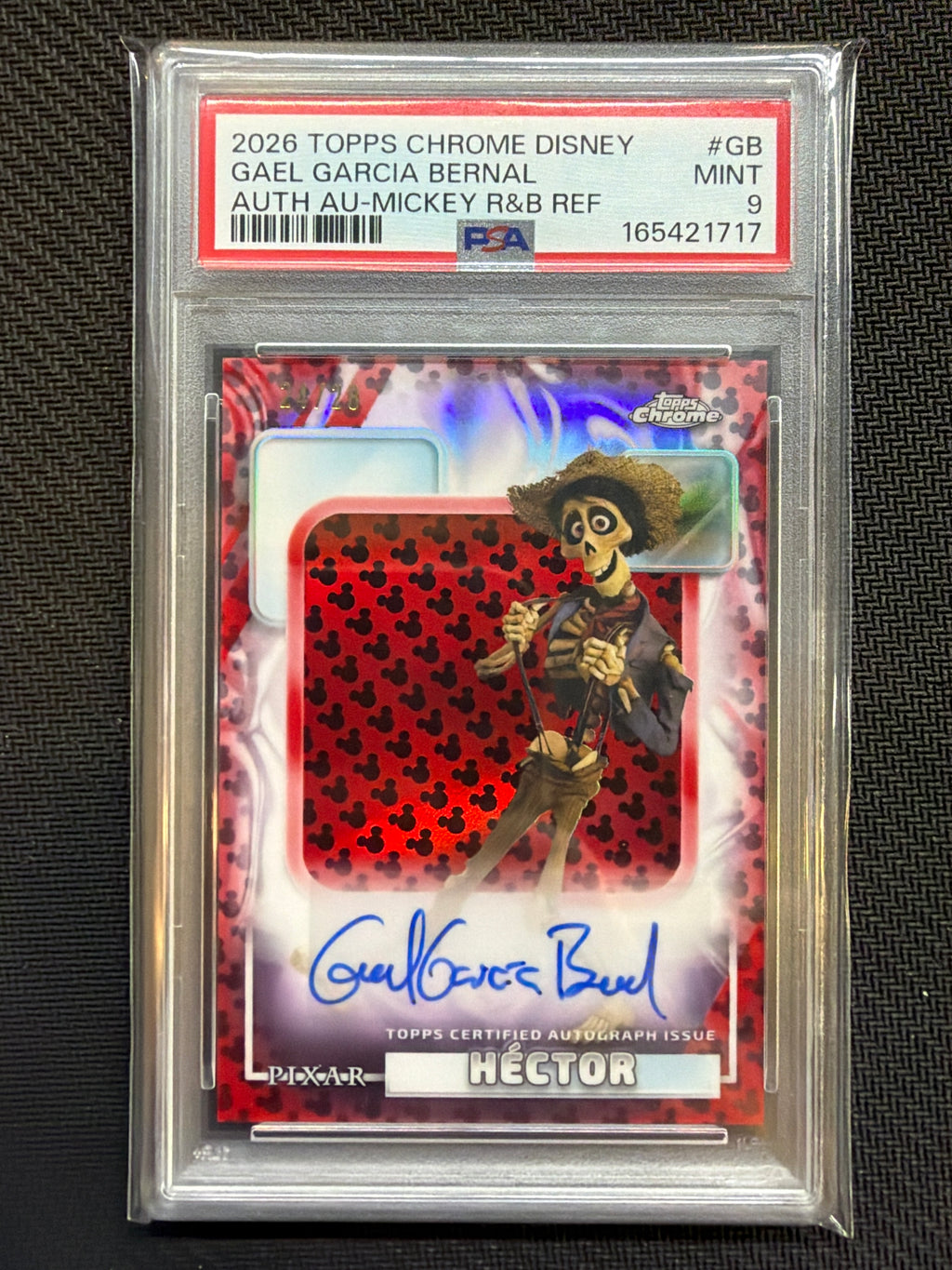 2026 Topps Chrome Disney Gael Garcia Bernal Auto /28 Red & Black Mickey PSA 9