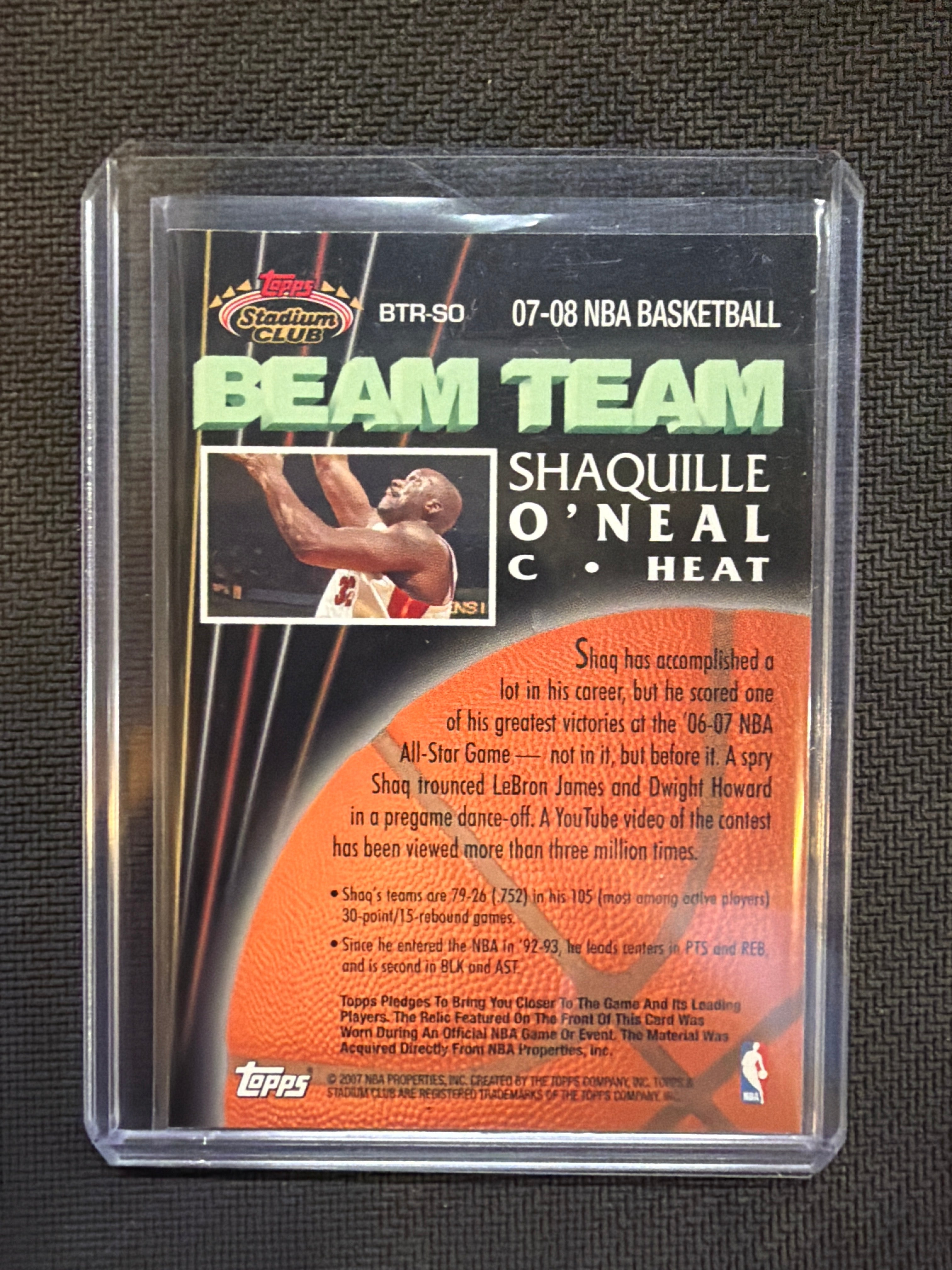 2007 Stadium Club Shaquille O'Neal Beam Team Relics #BTR-SO Heat