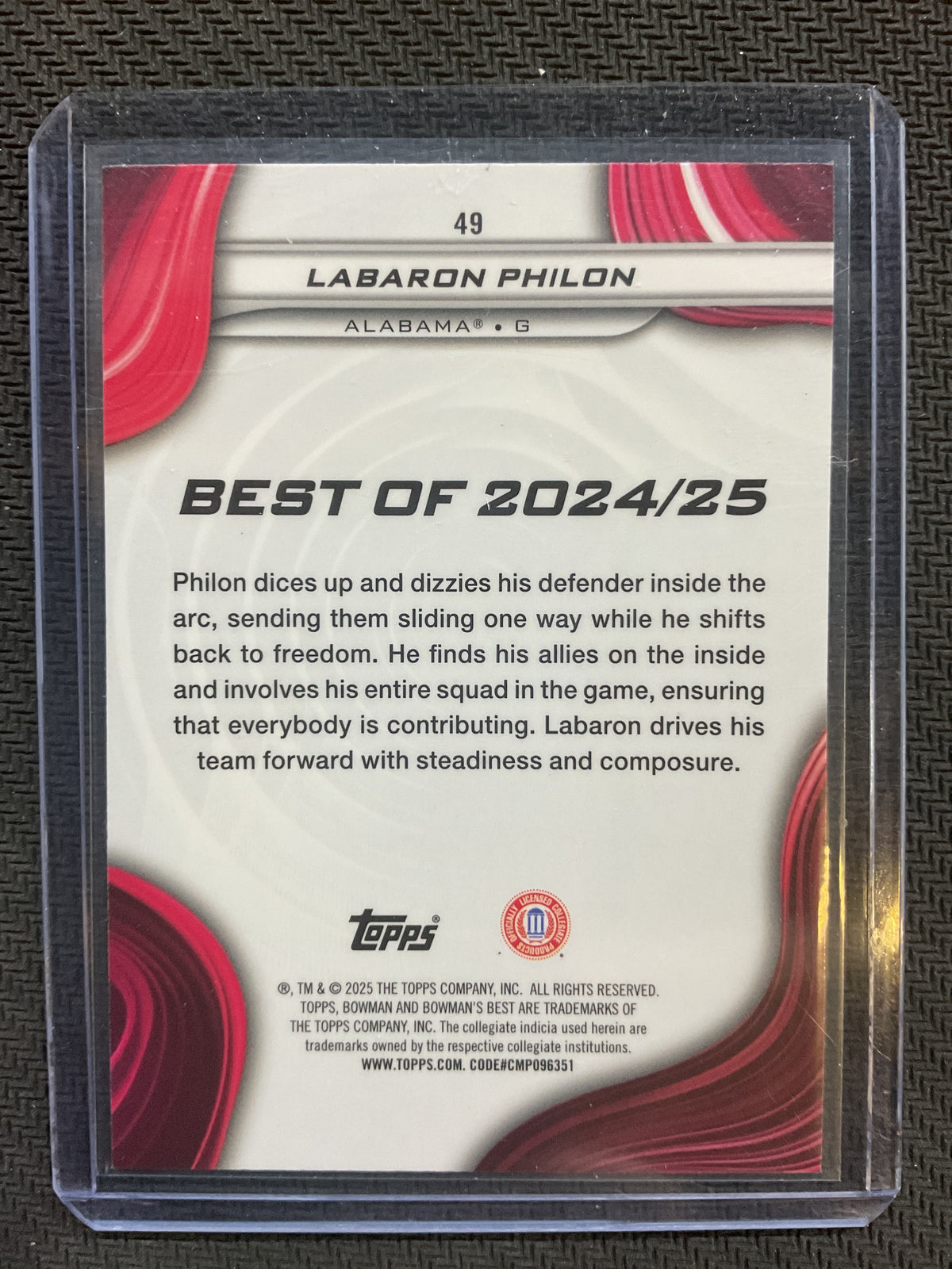 2025 Bowman's Best Labaron Philon Blue Refractor /150 Alabama